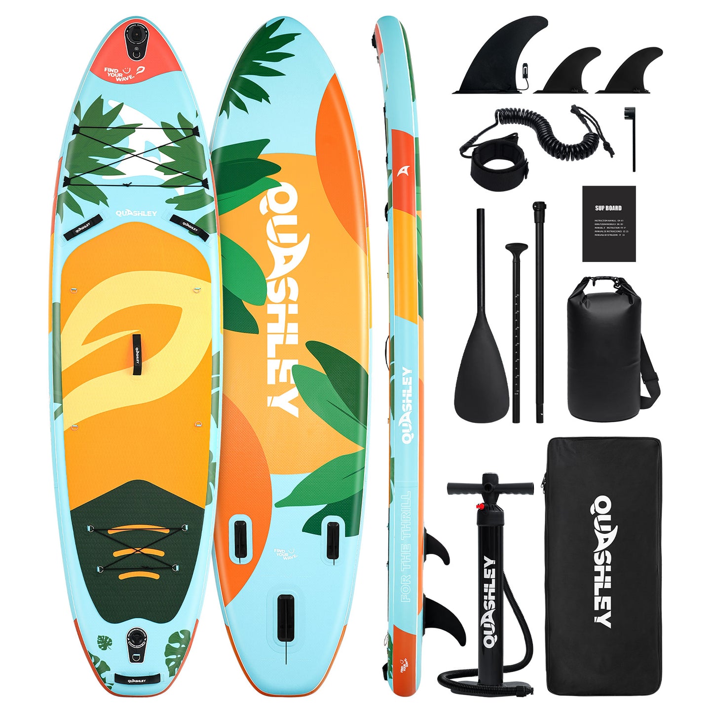 Quashley Colorful Plant Series Inflatable Paddle Board 11'x34"×6" Extra Wider Stand Up Paddle Board Stable Inflatable SUP with 10L Waterproof Bag,Pump,Paddle,3 Removable Fins and Portable Backpack