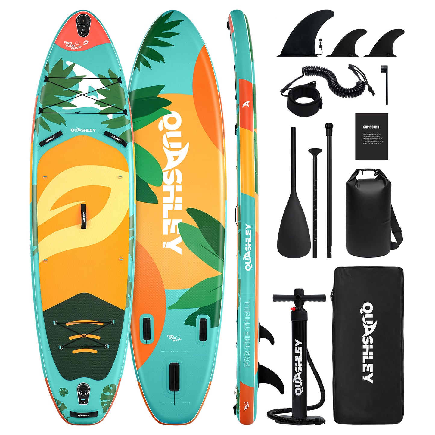 Quashley Colorful Plant Series Inflatable Paddle Board 11'x34"×6" Extra Wider Stand Up Paddle Board Stable Inflatable SUP with 10L Waterproof Bag,Pump,Paddle,3 Removable Fins and Portable Backpack