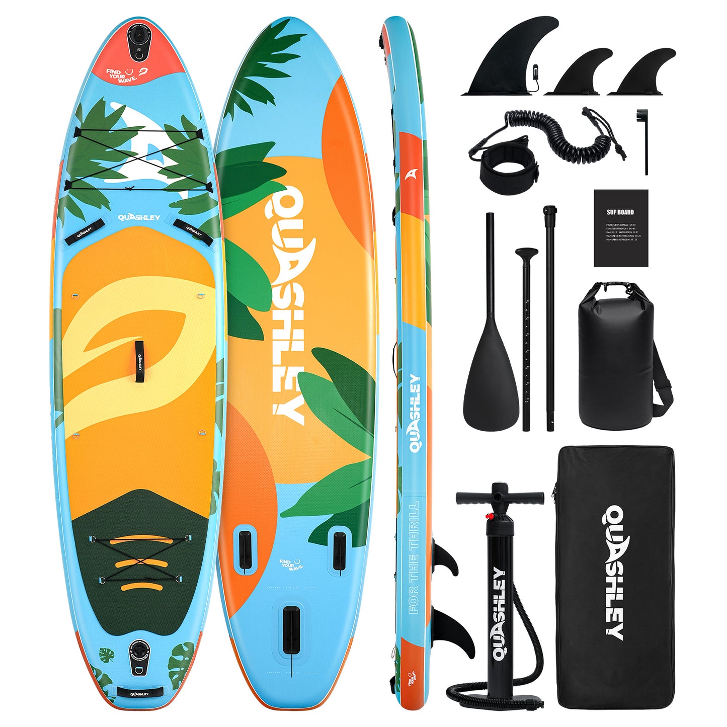 Quashley Colorful Plant Series Inflatable Paddle Board 11'x34"×6" Extra Wider Stand Up Paddle Board Stable Inflatable SUP with 10L Waterproof Bag,Pump,Paddle,3 Removable Fins and Portable Backpack
