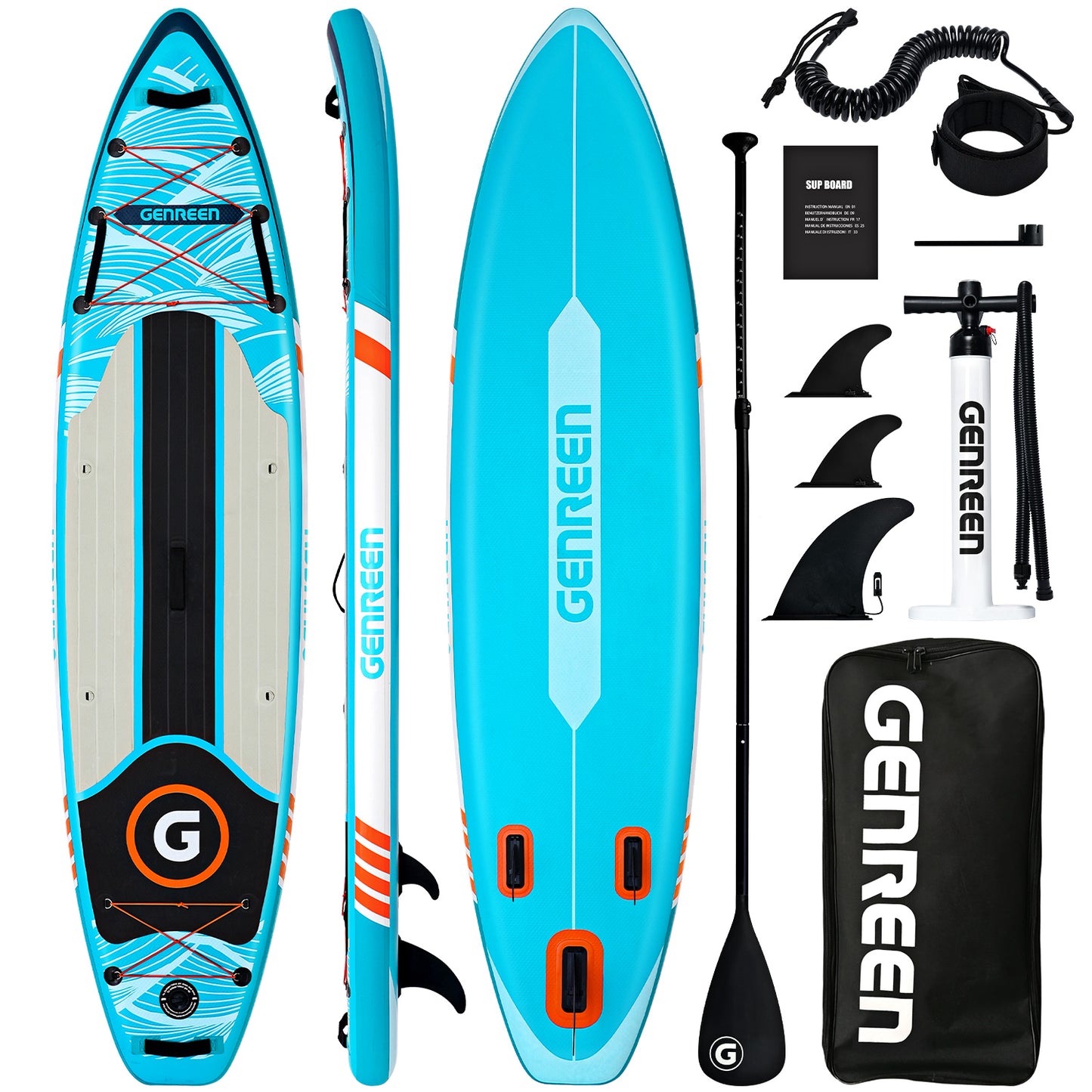 Genreen - Inflatable Stand up Paddle Board 11 ft 6 in Paddle Board with Full SUP Premium Accessories