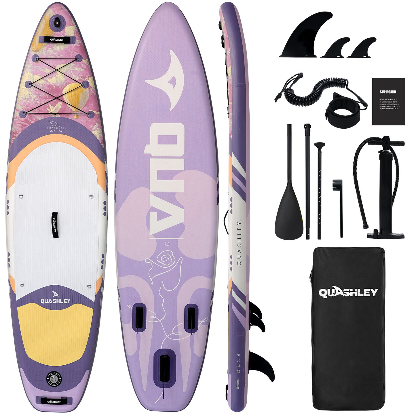Quashley Inflatable Paddle Board 10.5'×32"×6" Stand Up Paddleboards Inflatable with Premium SUP Accessories,Durable Material and Non-Slip Deck,Removable Paddle Fins