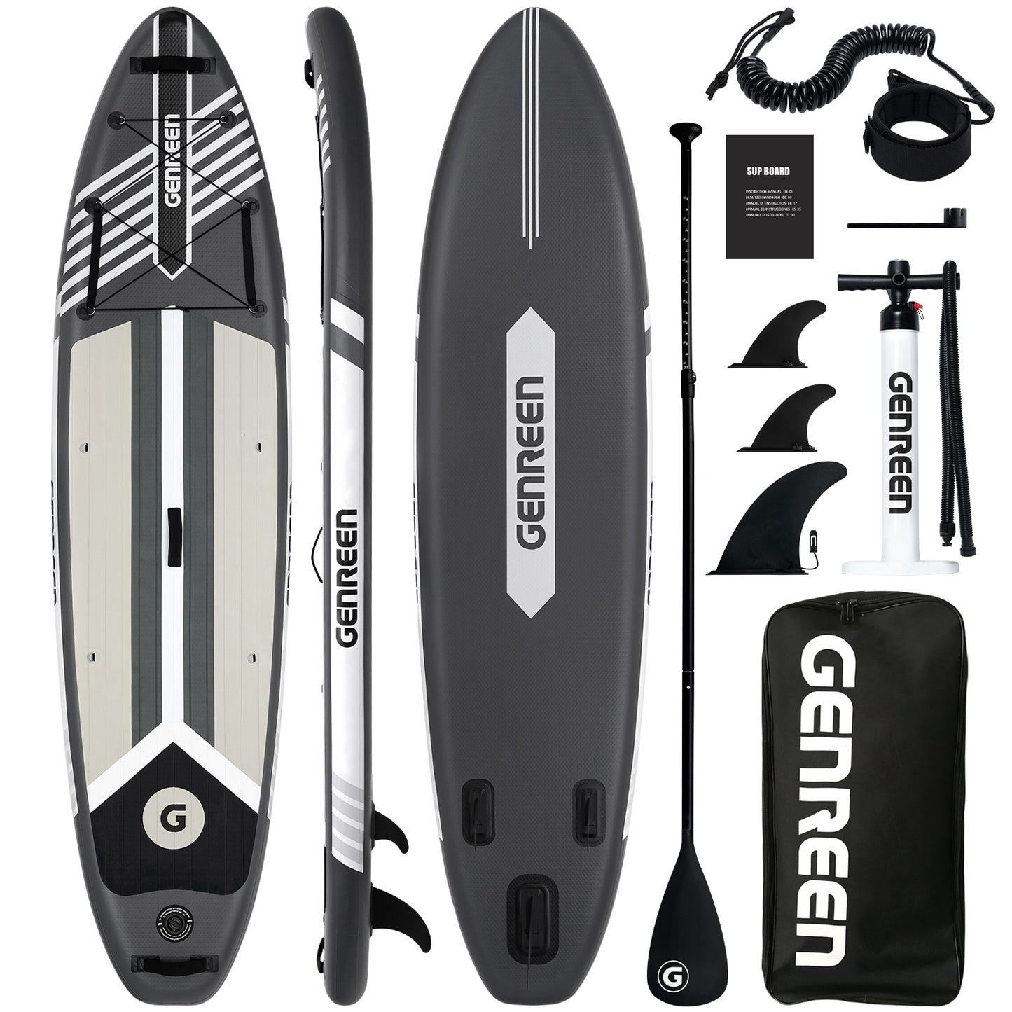 Genreen - Inflatable Stand up Paddle Board 11 ft 6 in Paddle Board with Full SUP Premium Accessories