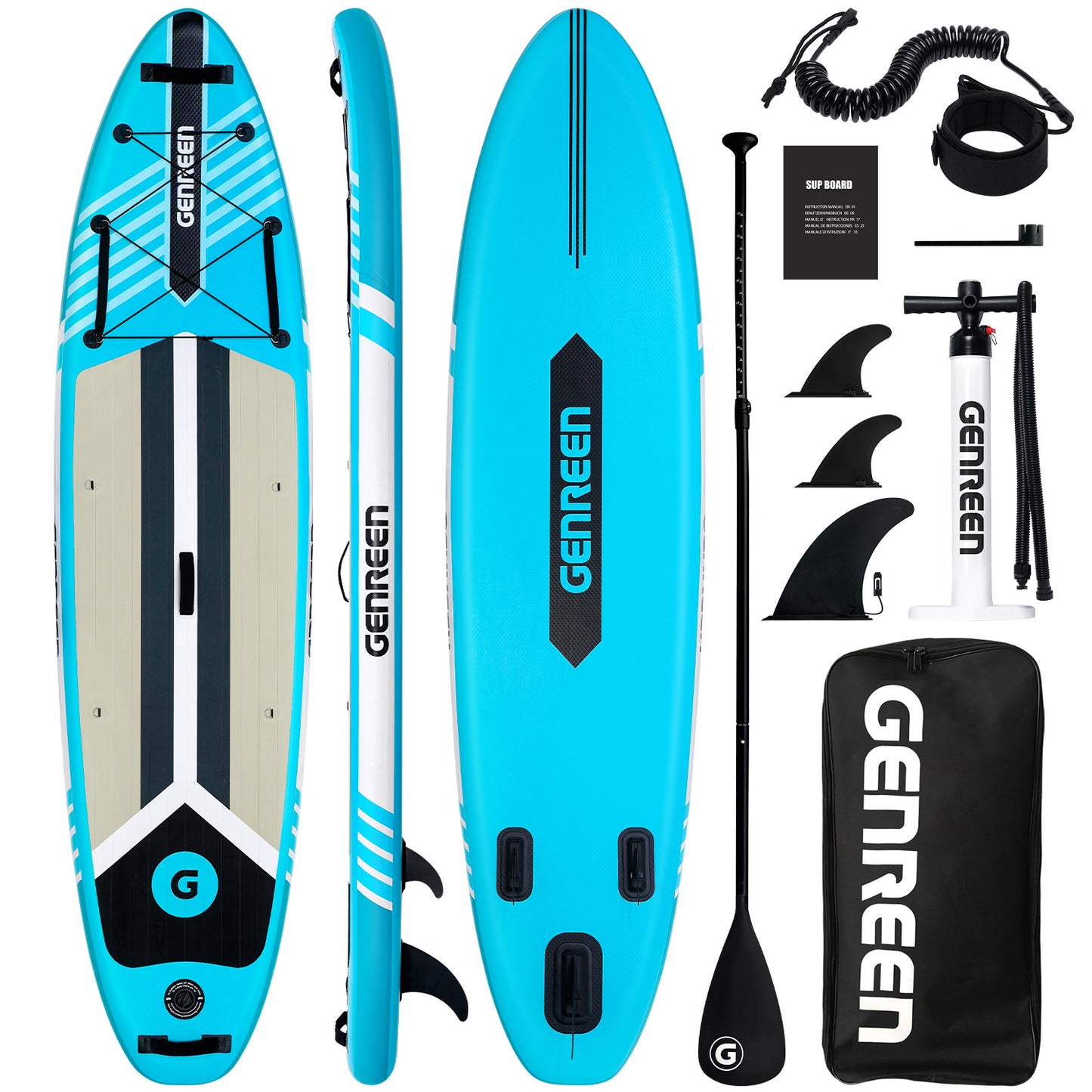 Genreen - Inflatable Stand up Paddle Board 11 ft 6 in Paddle Board with Full SUP Premium Accessories