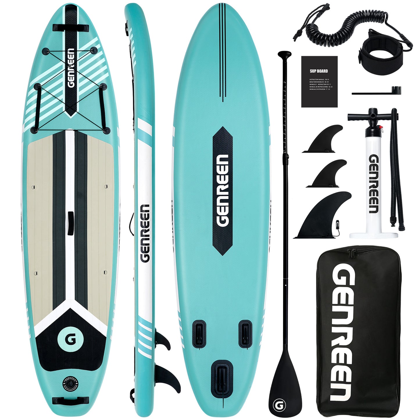 Genreen - Inflatable Stand up Paddle Board 11 ft 6 in Paddle Board with Full SUP Premium Accessories
