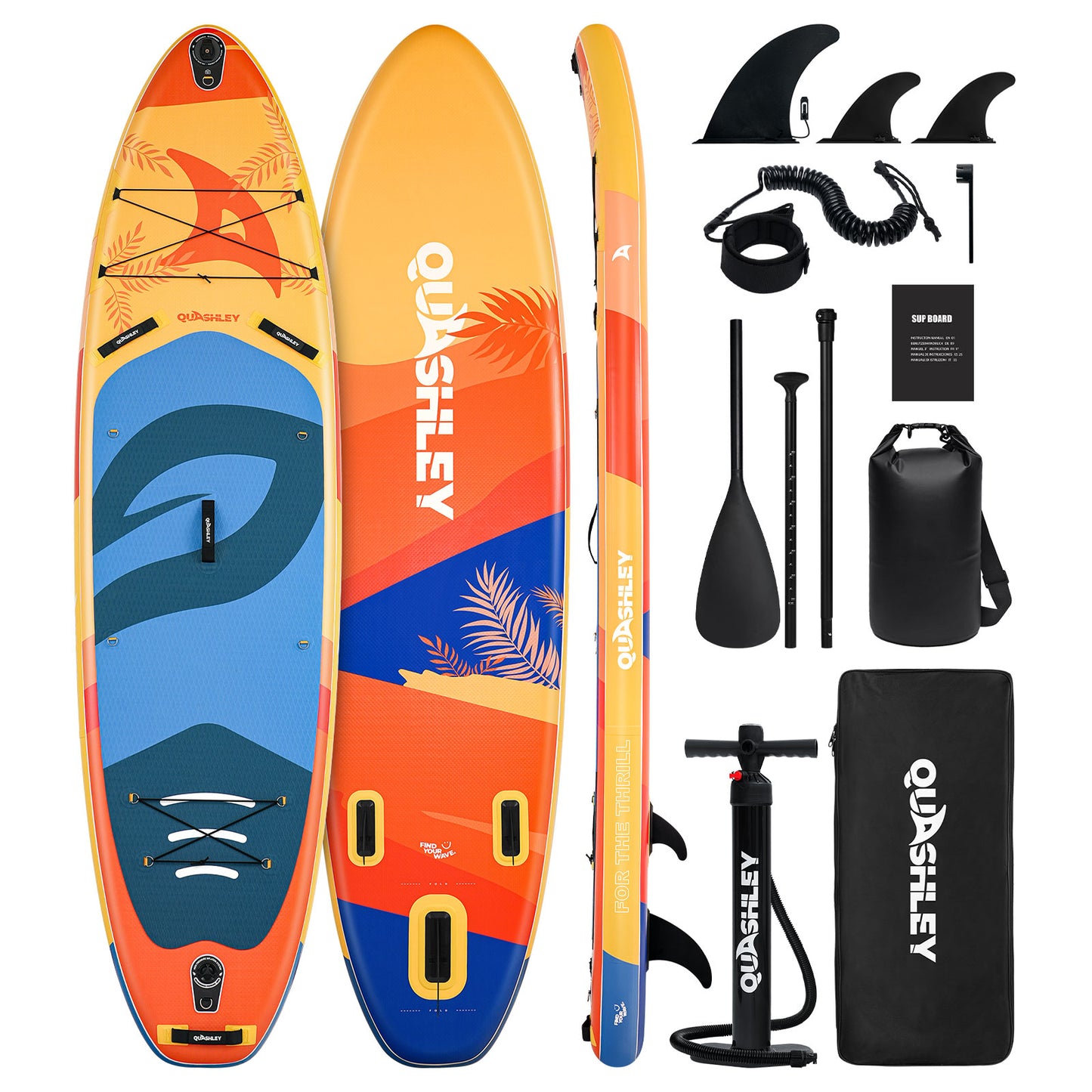 Quashley Colorful Plant Series Inflatable Paddle Board 11'x34"×6" Extra Wider Stand Up Paddle Board Stable Inflatable SUP with 10L Waterproof Bag,Pump,Paddle,3 Removable Fins and Portable Backpack