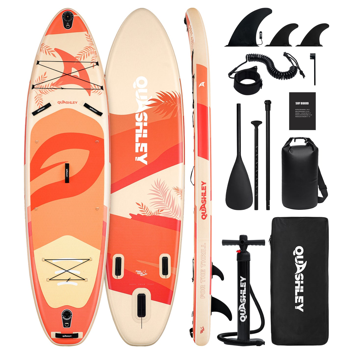 Quashley Colorful Plant Series Inflatable Paddle Board 11'x34"×6" Extra Wider Stand Up Paddle Board Stable Inflatable SUP with 10L Waterproof Bag,Pump,Paddle,3 Removable Fins and Portable Backpack