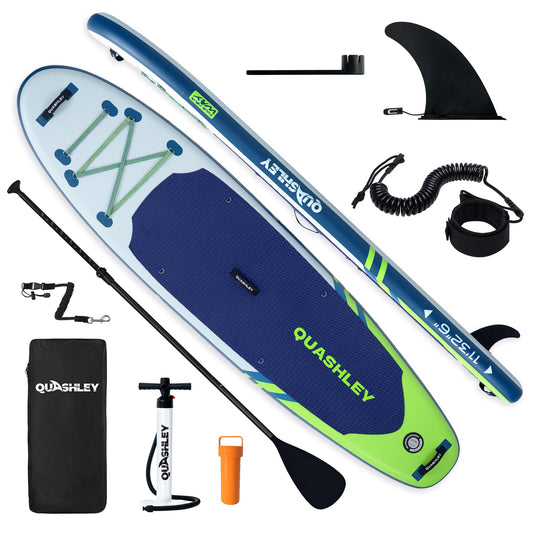 Quashley Inflatable Stand Up Paddle Board Ultra-Light Paddleboards 10.5'×34"/11'×32" Wide Board for Beginners with All Premium SUP Accessories for Youth & Adults Yoga and Fishing