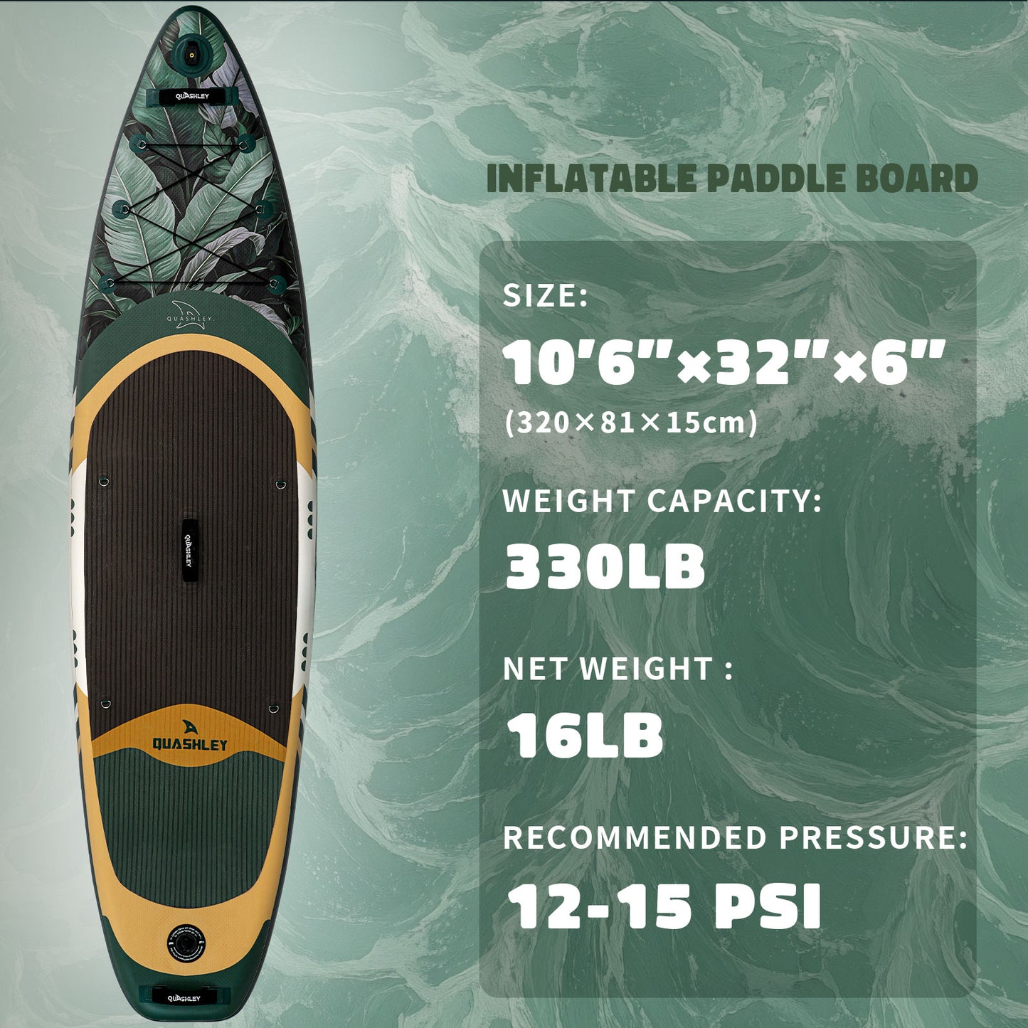 Quashley Inflatable Paddle Board 10.5'×32"×6" Stand Up Paddleboards Inflatable with Premium SUP Accessories,Durable Material and Non-Slip Deck,Removable Paddle Fins