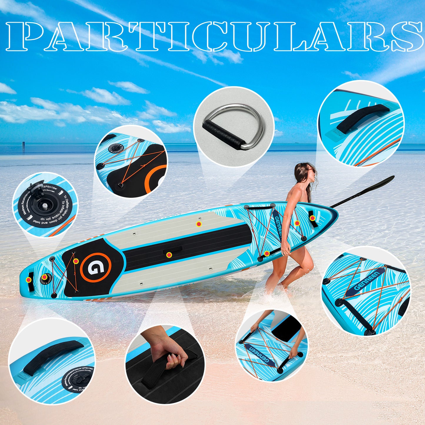 Genreen - Inflatable Stand up Paddle Board 11 ft 6 in Paddle Board with Full SUP Premium Accessories