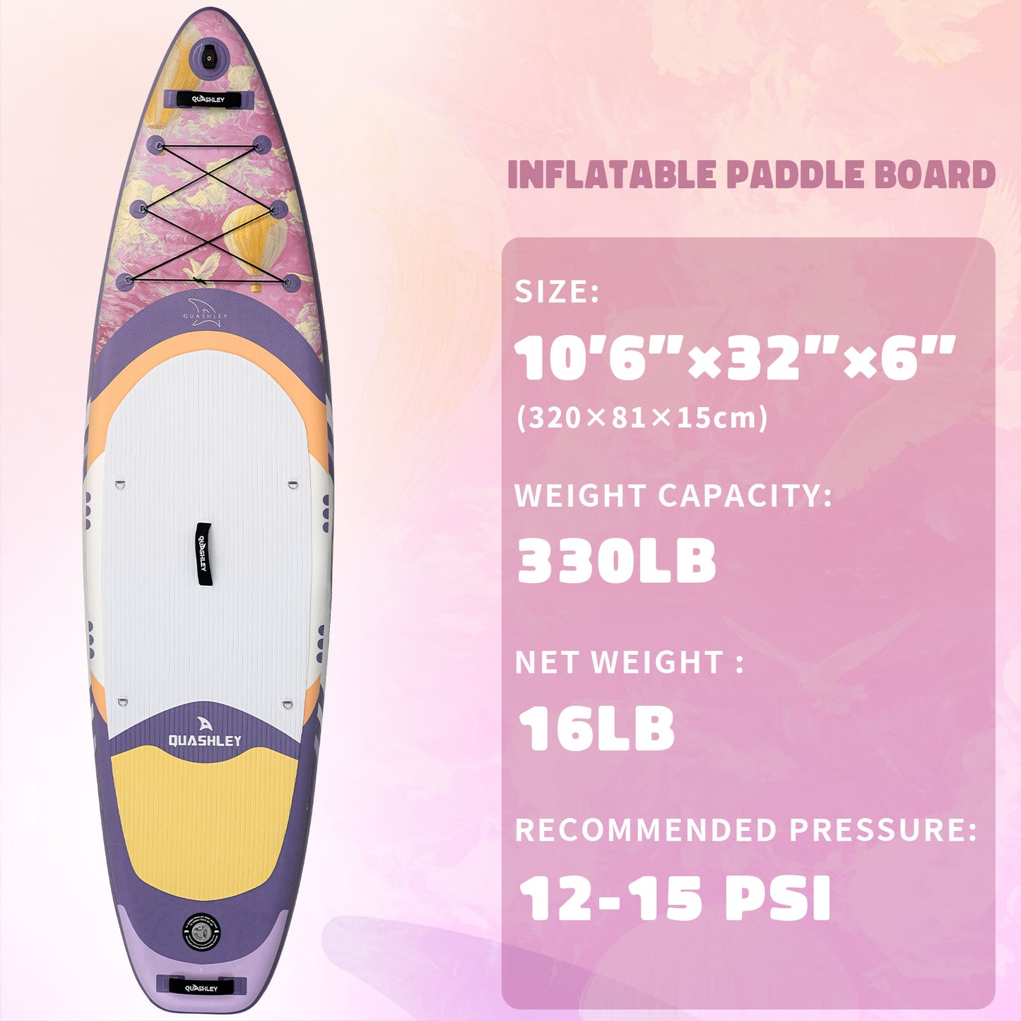Quashley Inflatable Paddle Board 10.5'×32"×6" Stand Up Paddleboards Inflatable with Premium SUP Accessories,Durable Material and Non-Slip Deck,Removable Paddle Fins