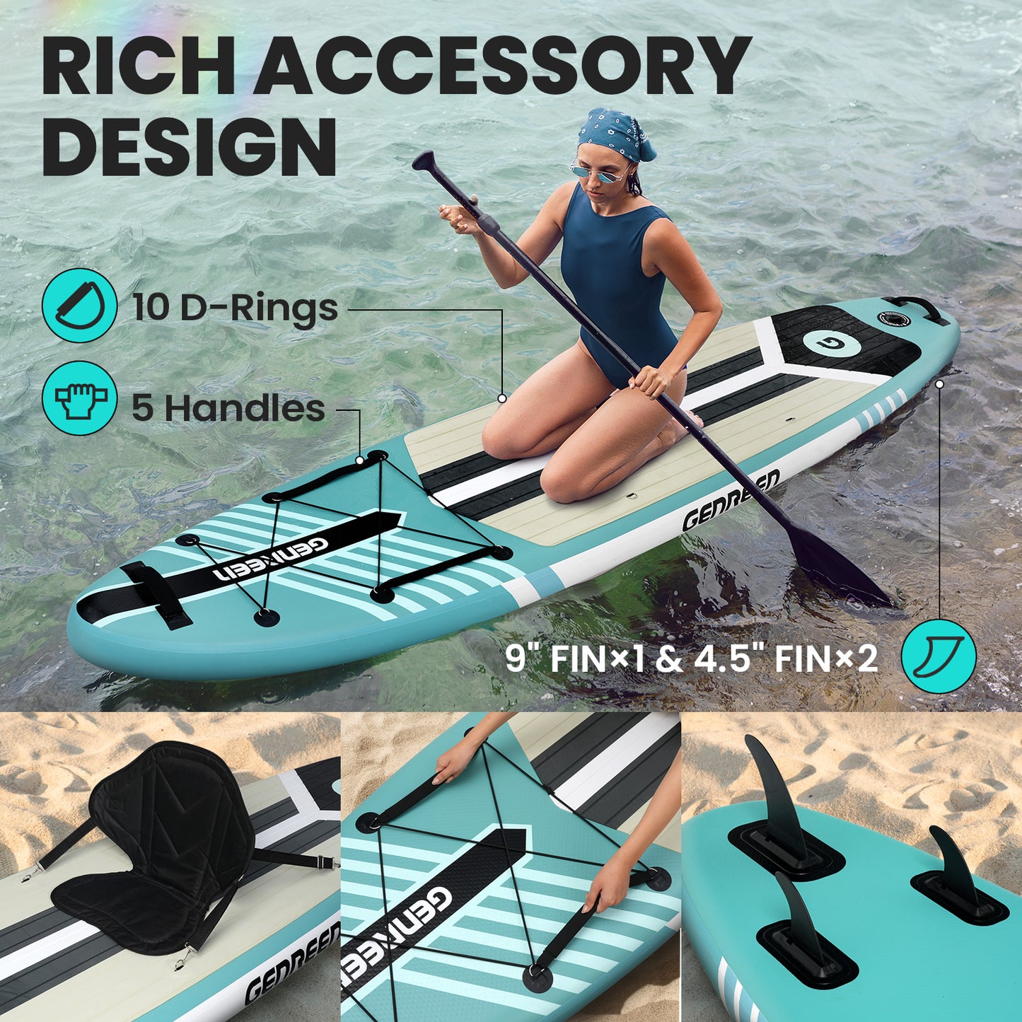 Genreen - Inflatable Stand up Paddle Board 11 ft 6 in Paddle Board with Full SUP Premium Accessories