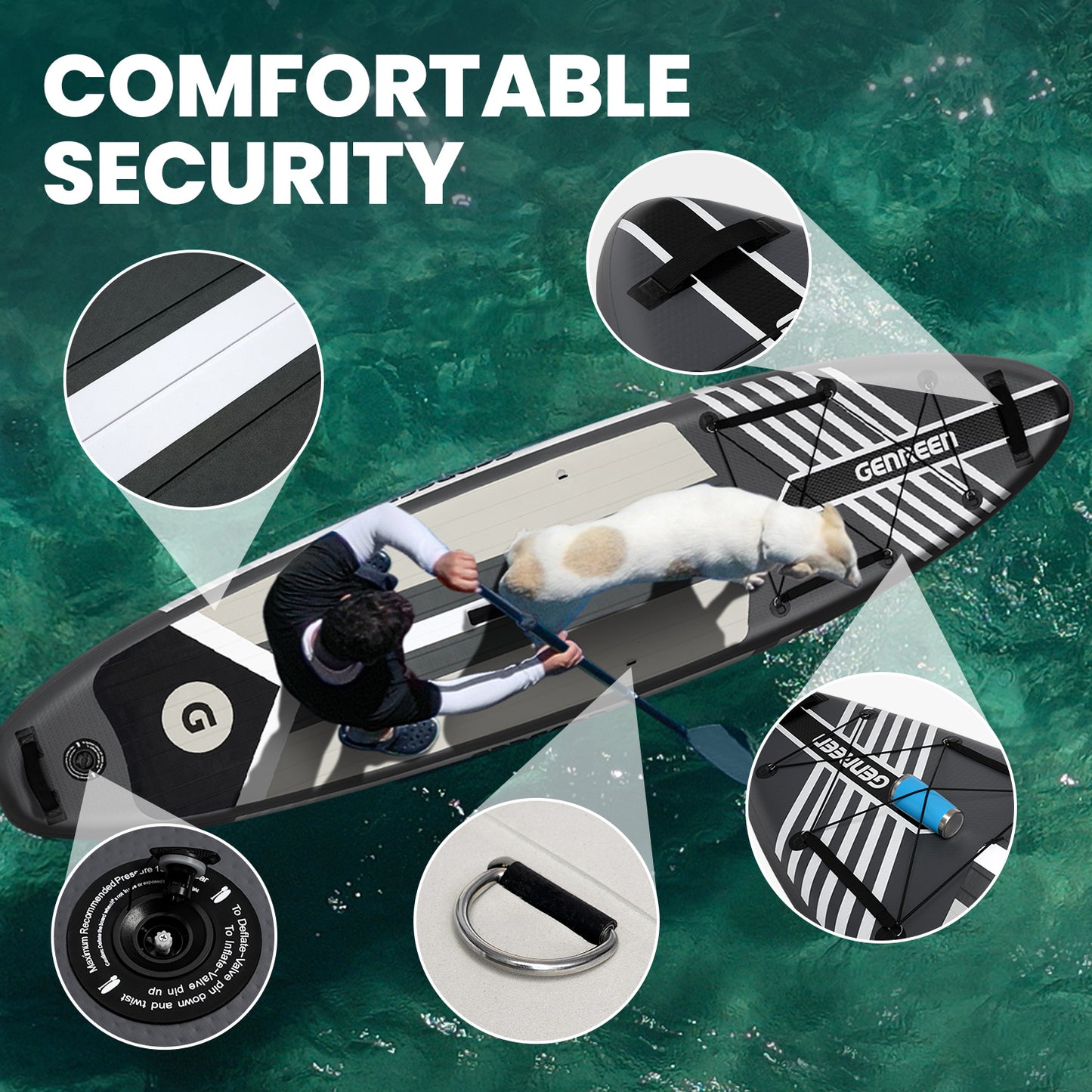 Genreen - Inflatable Stand up Paddle Board 11 ft 6 in Paddle Board with Full SUP Premium Accessories