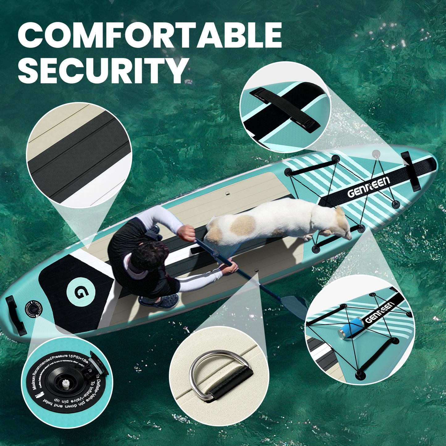 Genreen - Inflatable Stand up Paddle Board 11 ft 6 in Paddle Board with Full SUP Premium Accessories