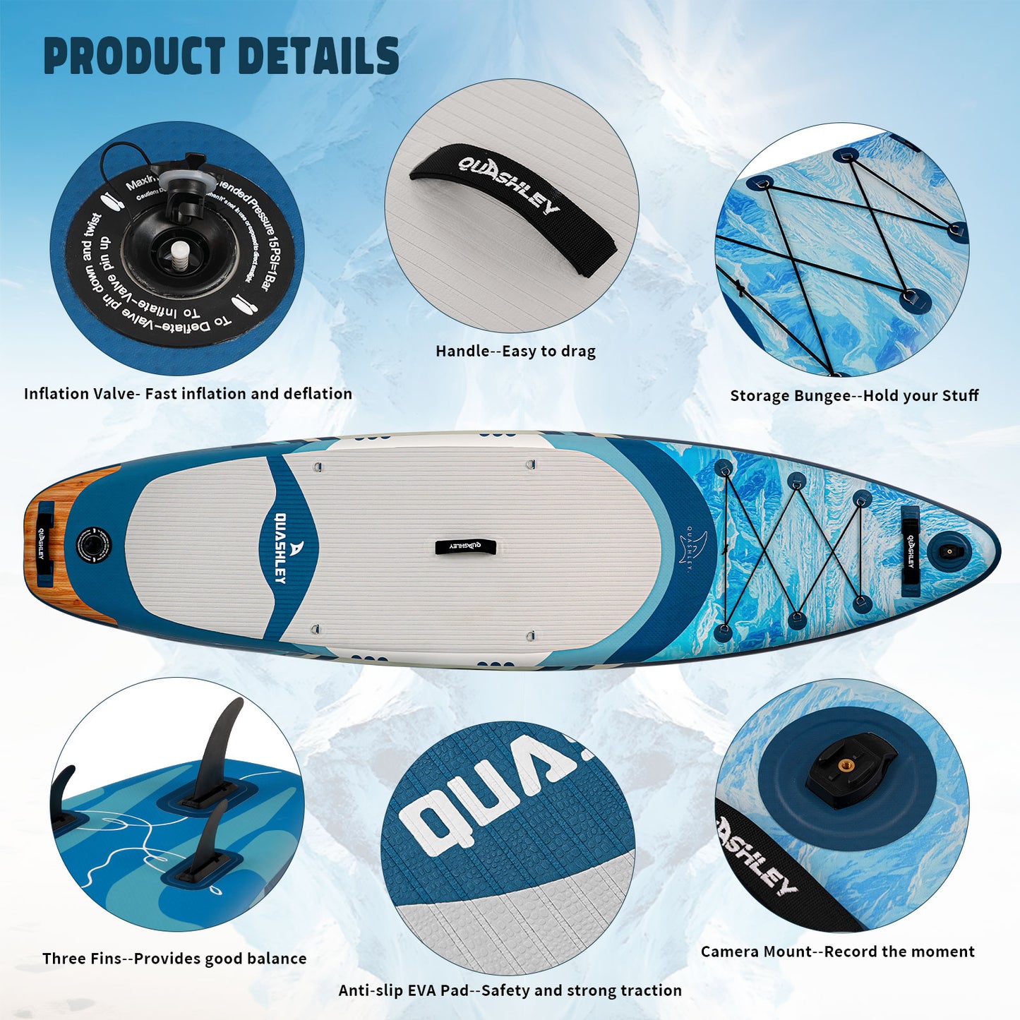 Quashley Inflatable Paddle Board 10.5'×32"×6" Stand Up Paddleboards Inflatable with Premium SUP Accessories,Durable Material and Non-Slip Deck,Removable Paddle Fins