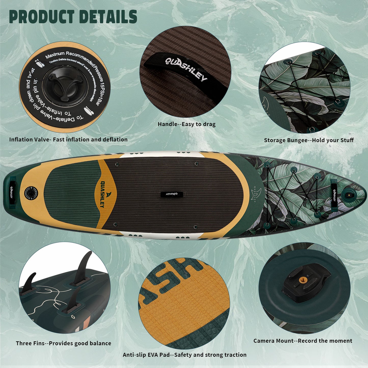 Quashley Inflatable Paddle Board 10.5'×32"×6" Stand Up Paddleboards Inflatable with Premium SUP Accessories,Durable Material and Non-Slip Deck,Removable Paddle Fins