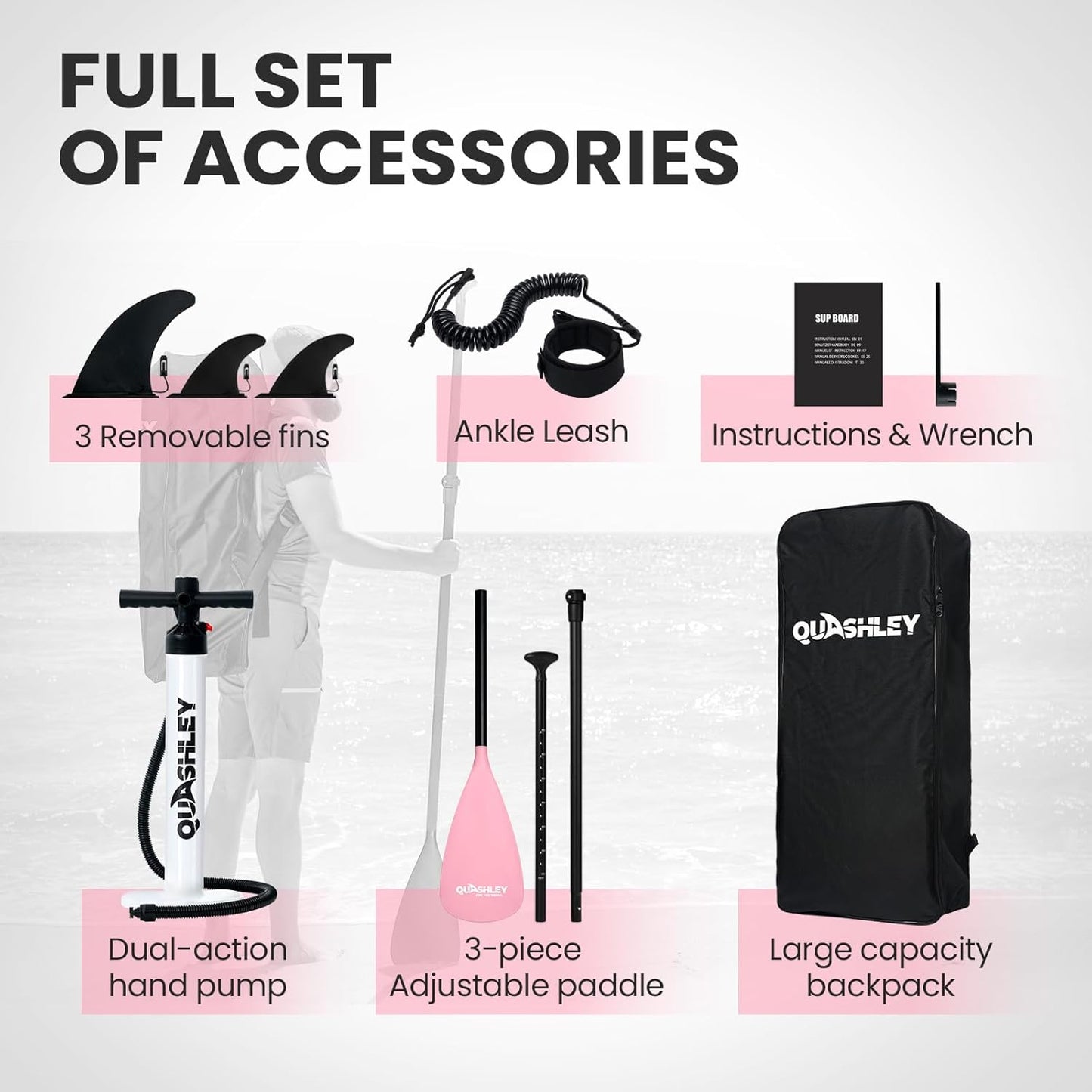 Quashley Classic Color Blocking Series All-Round 10.5'×34" Inflatable Stand Up Paddle Board Set(Pink)