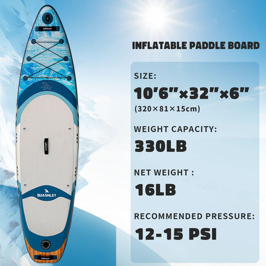 Quashley Inflatable Paddle Board 10.5'×32"×6" Stand Up Paddleboards Inflatable with Premium SUP Accessories,Durable Material and Non-Slip Deck,Removable Paddle Fins