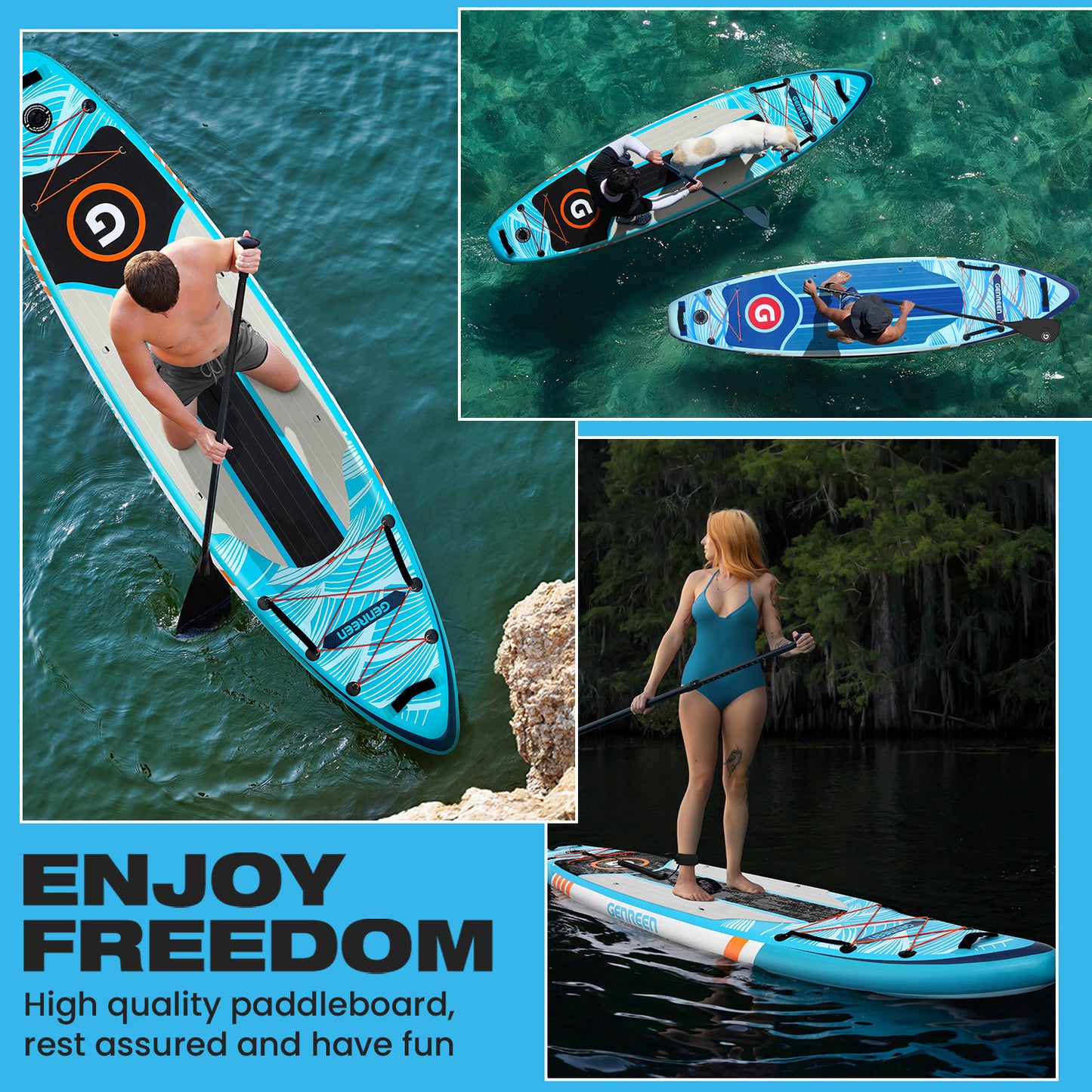 Genreen - Inflatable Stand up Paddle Board 11 ft 6 in Paddle Board with Full SUP Premium Accessories
