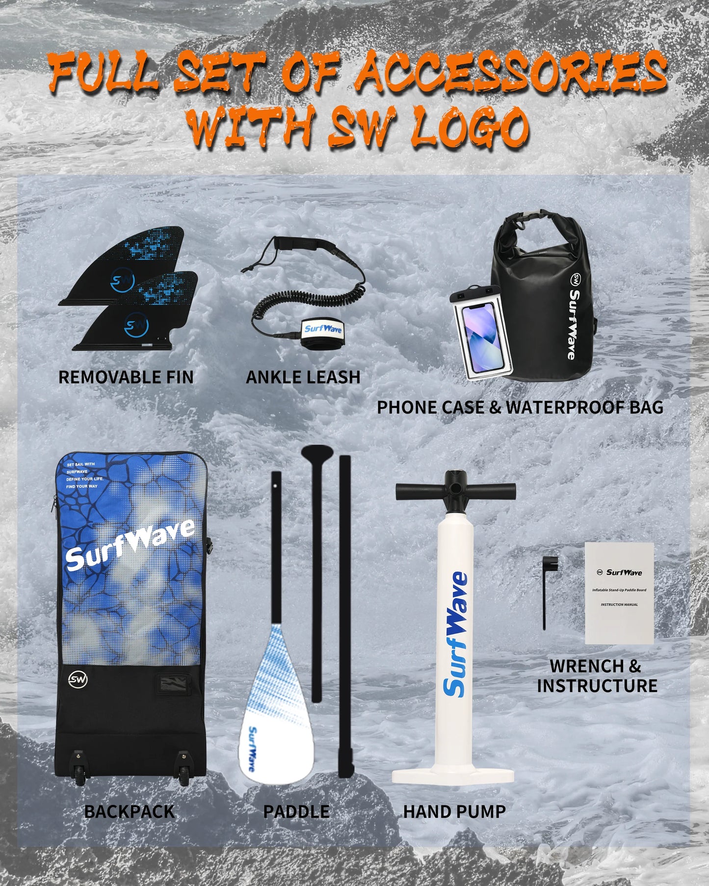 Surfwave-Inflatable Paddle Board Stand Up Surfboard 11'x34"x6" with Sup Accessories,Carry Bag,Fast Pumping ,Non-Slip Comfort Deck for Adults/Youth