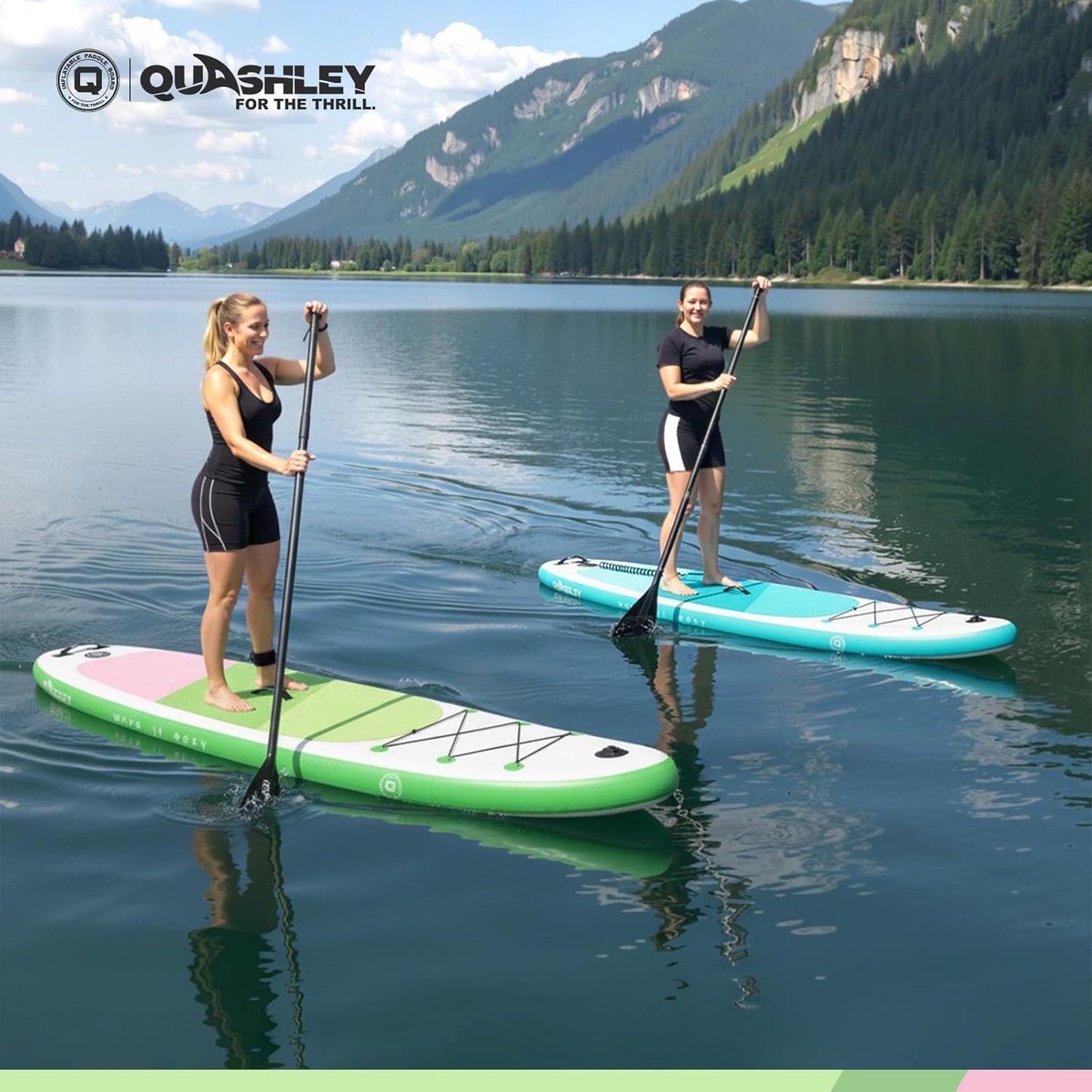 Quashley Classic Color Blocking Series All-Round 10.5'×34" Inflatable Stand Up Paddle Board Set(Green)