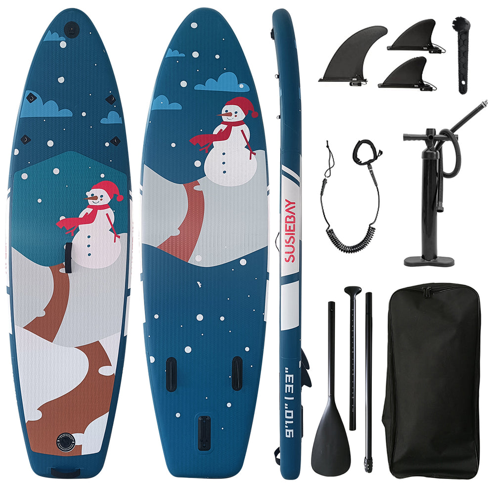 Premium SUP Board - 10.6ft Inflatable Stand Up Paddle Board for Yoga & Family Fun, Snowman Print Design, Ultra-Light with Pump & Backpack