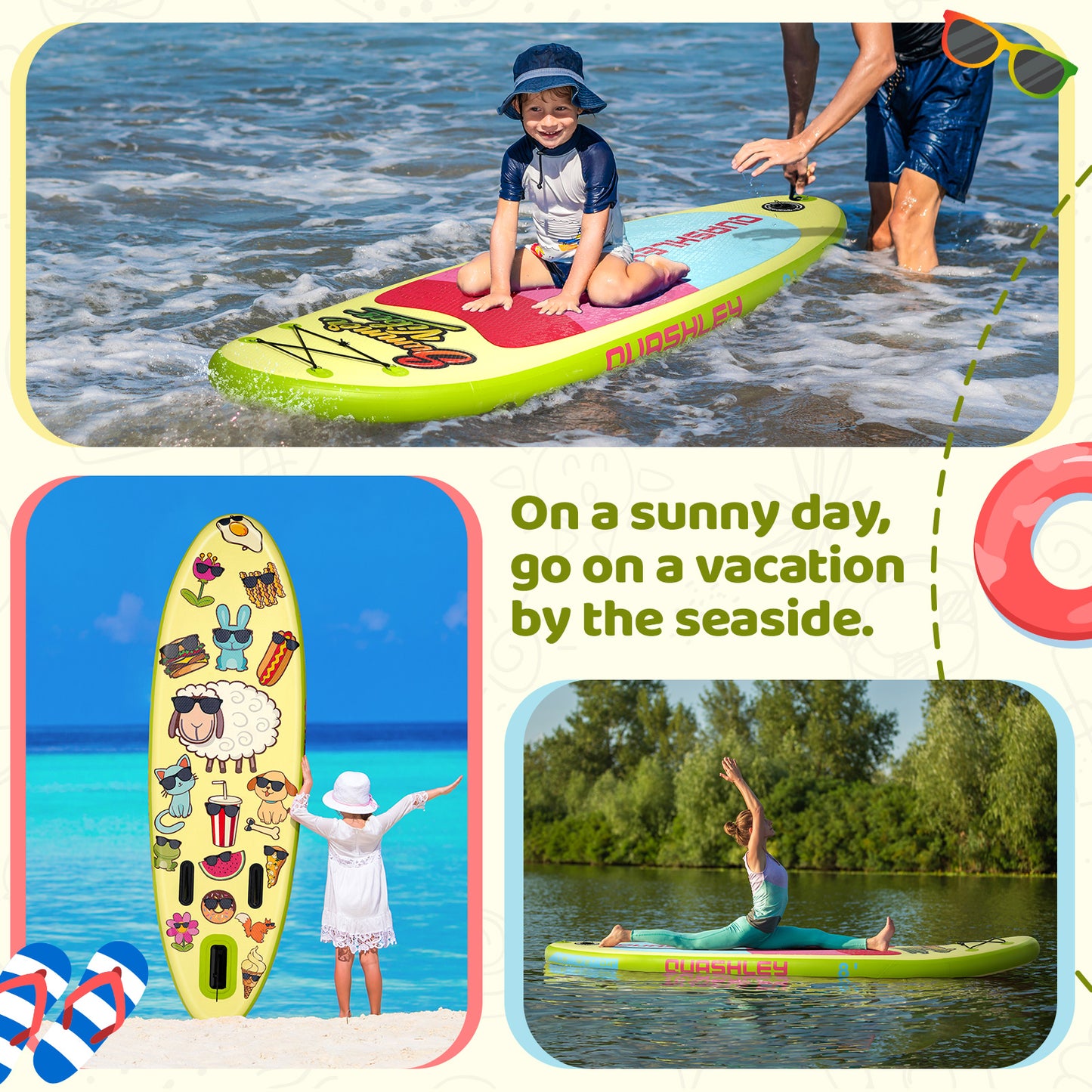 Kids Inflatable Paddleboards 7.9'x30"*6" with Sup Board Accessories, Durable, Stable Design, Wide Non-Slip Deck, Hand Pump, Adjustable Aluminum Paddle,Surfboard Kids