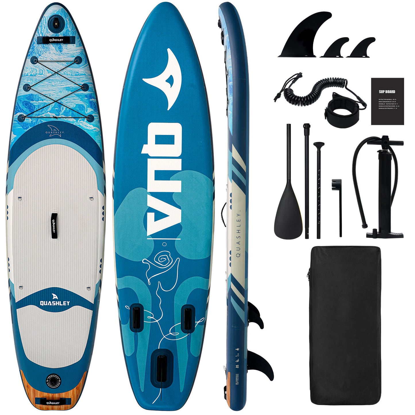 Quashley Inflatable Paddle Board 10.5'×32"×6" Stand Up Paddleboards Inflatable with Premium SUP Accessories,Durable Material and Non-Slip Deck,Removable Paddle Fins