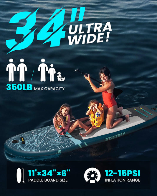 EGGORY -Inflatable Stand Up Paddle Boards 11'x34"x6"with Premium SUP Paddle Board Accessories, Wide Stable Design, Anti-Slip Comfort Deck for Water sports for Youth & Adults
