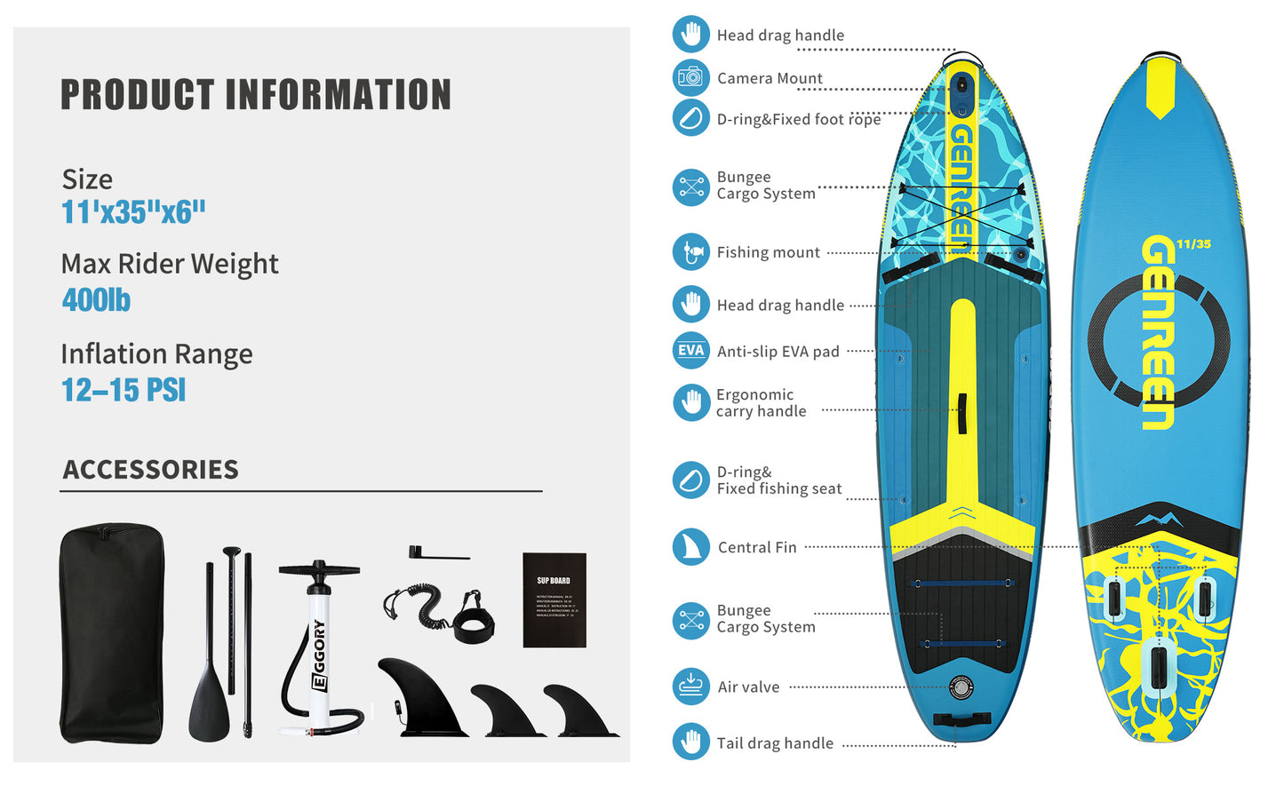 Inflatable Stand up Paddle Board 11 ft 6 in Paddle Board with Full SUP Premium Accessories