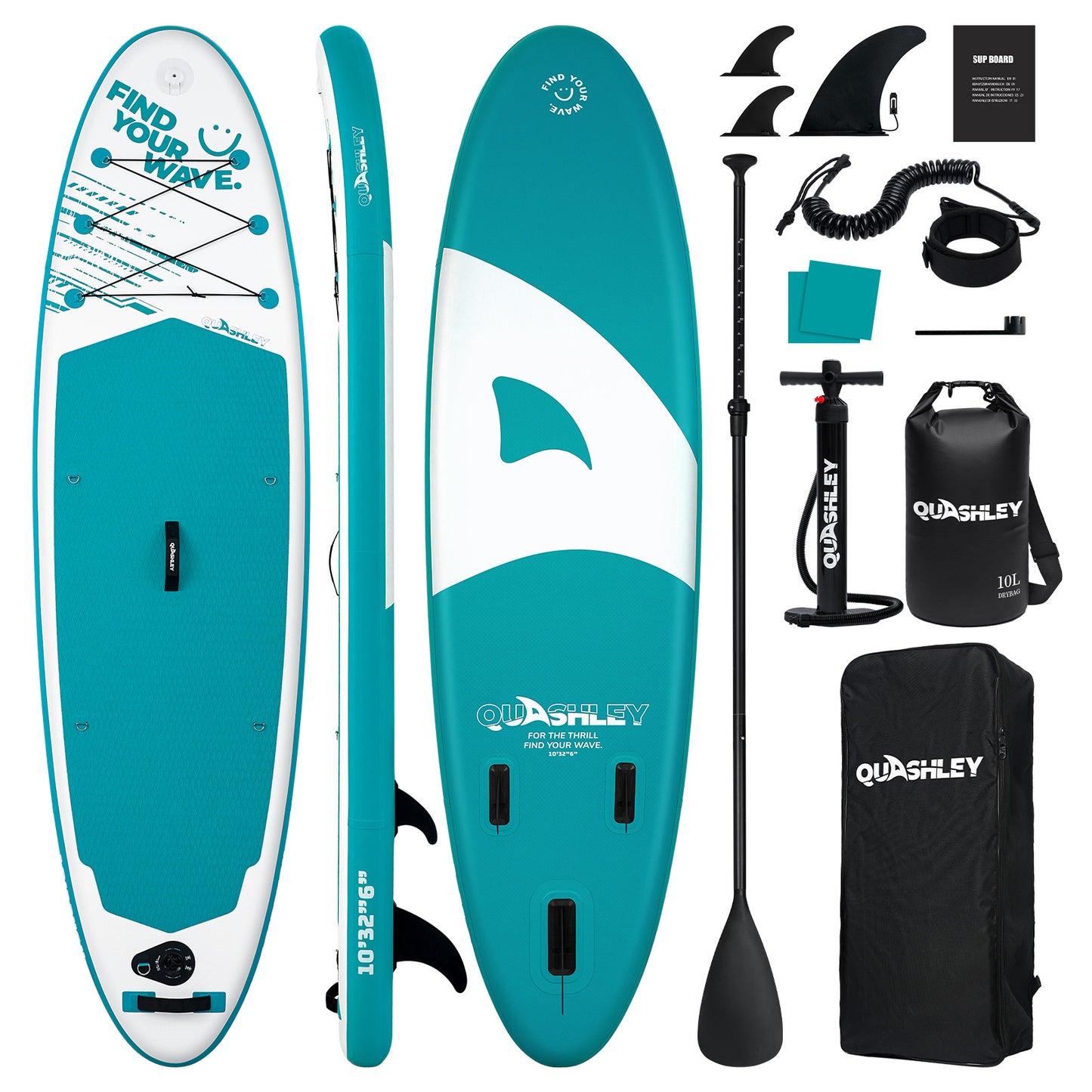 Quashley Line Series -Inflatable Stand Up Paddle Boards 11'x32"x6"with Premium SUP Paddle Board Accessories, Wide Stable Design, Anti-Slip Comfort Deck for Water sports for Youth & Adults