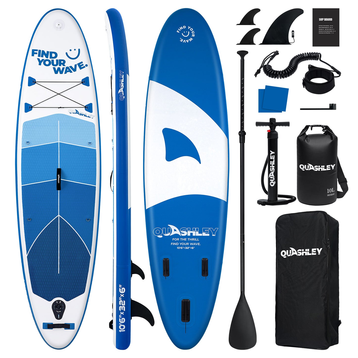 Quashley Geometric Series -Inflatable Stand Up Paddle Boards 11'x32"x6"with Premium SUP Paddle Board Accessories, Wide Stable Design, Anti-Slip Comfort Deck for Water sports for Youth & Adults