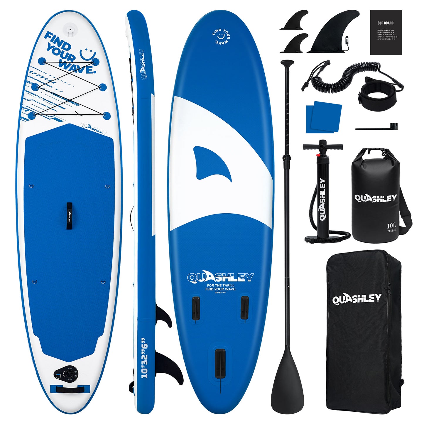 Quashley Line Series -Inflatable Stand Up Paddle Boards 11'x32"x6"with Premium SUP Paddle Board Accessories, Wide Stable Design, Anti-Slip Comfort Deck for Water sports for Youth & Adults