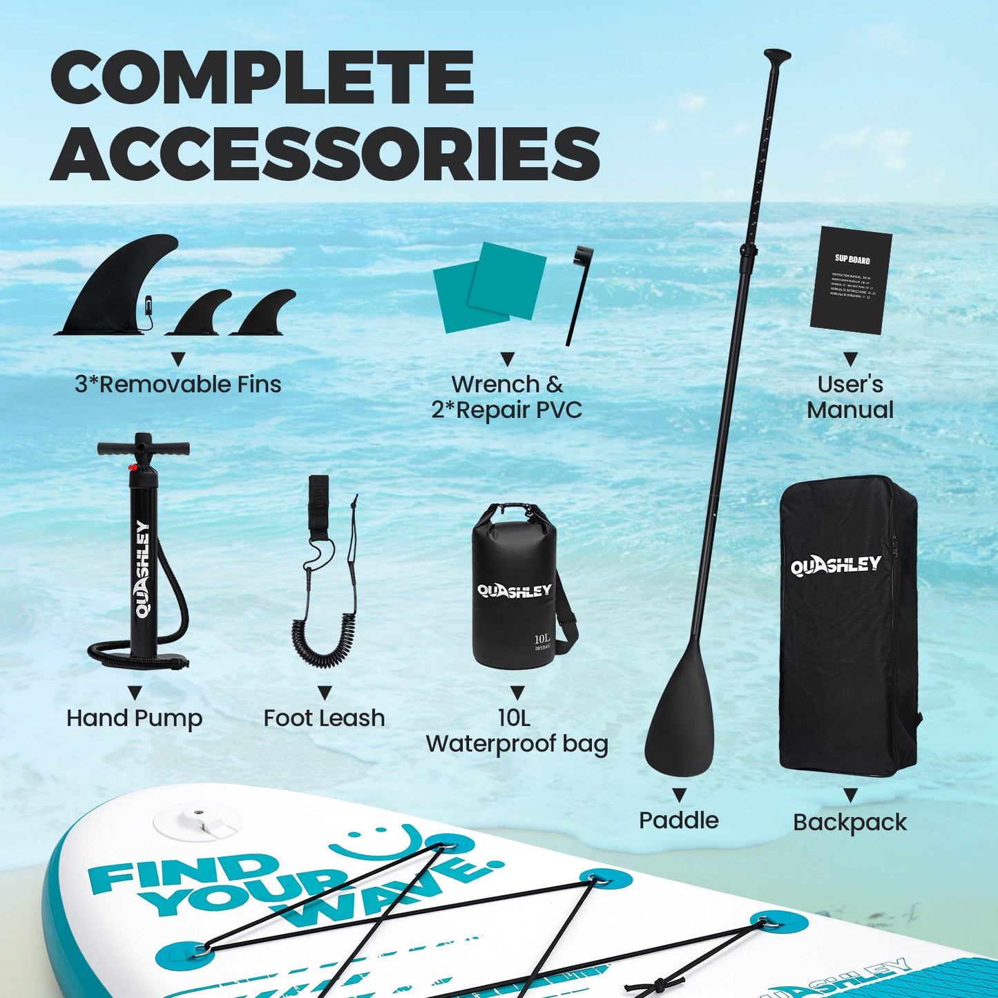 Quashley Line Series -Inflatable Stand Up Paddle Boards 11'x32"x6"with Premium SUP Paddle Board Accessories, Wide Stable Design, Anti-Slip Comfort Deck for Water sports for Youth & Adults