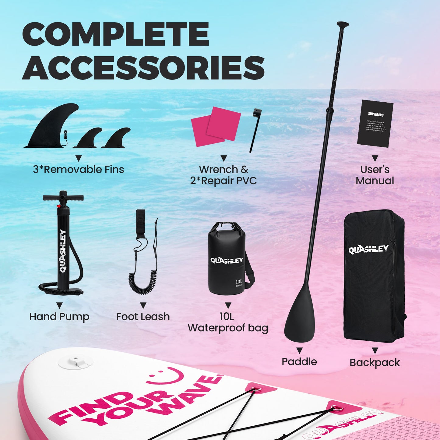 Quashley Geometric Series -Inflatable Stand Up Paddle Boards 11'x32"x6"with Premium SUP Paddle Board Accessories, Wide Stable Design, Anti-Slip Comfort Deck for Water sports for Youth & Adults