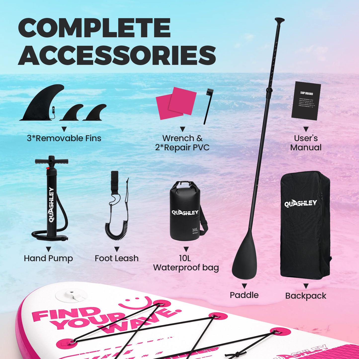 Quashley Line Series -Inflatable Stand Up Paddle Boards 11'x32"x6"with Premium SUP Paddle Board Accessories, Wide Stable Design, Anti-Slip Comfort Deck for Water sports for Youth & Adults