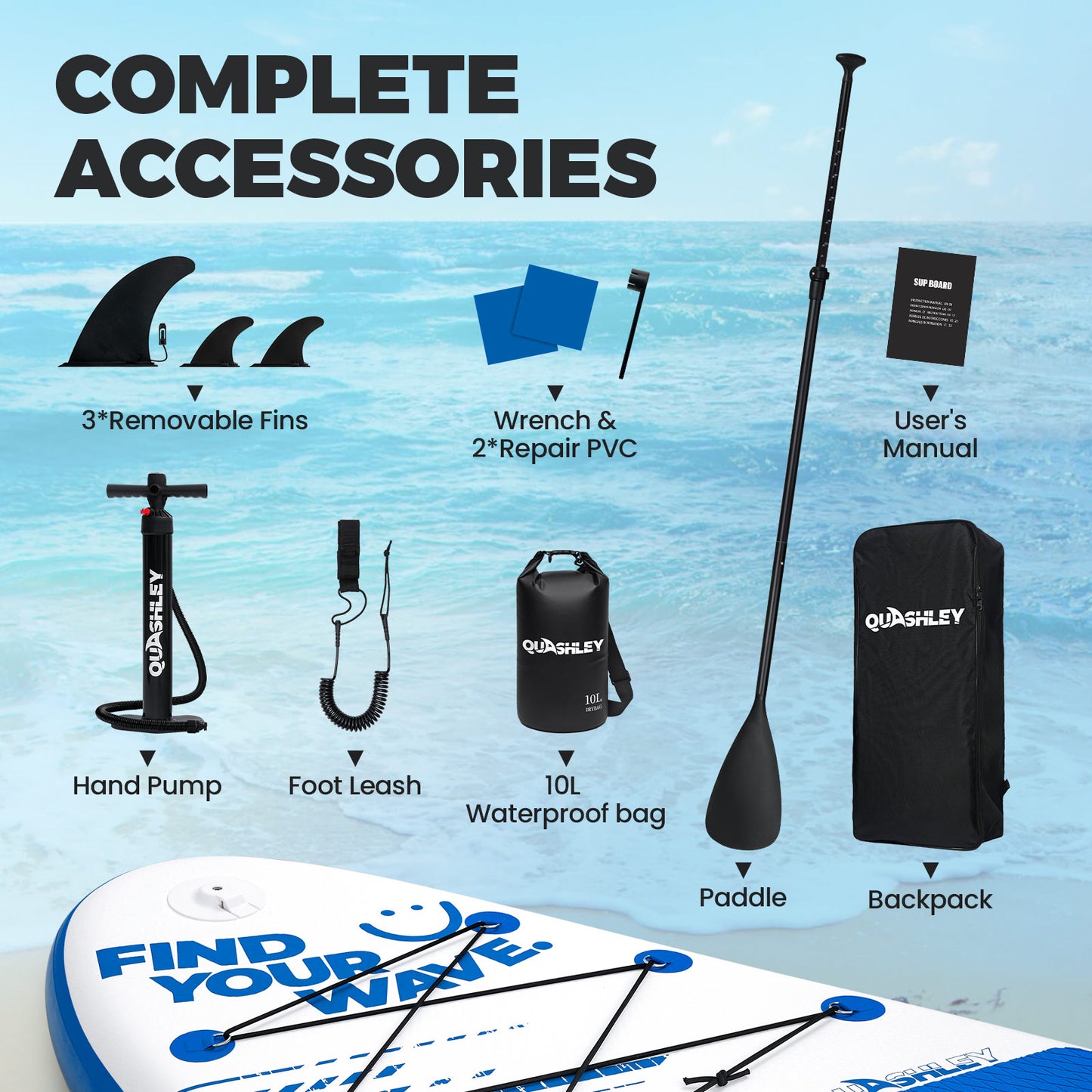 Quashley Line Series -Inflatable Stand Up Paddle Boards 11'x32"x6"with Premium SUP Paddle Board Accessories, Wide Stable Design, Anti-Slip Comfort Deck for Water sports for Youth & Adults