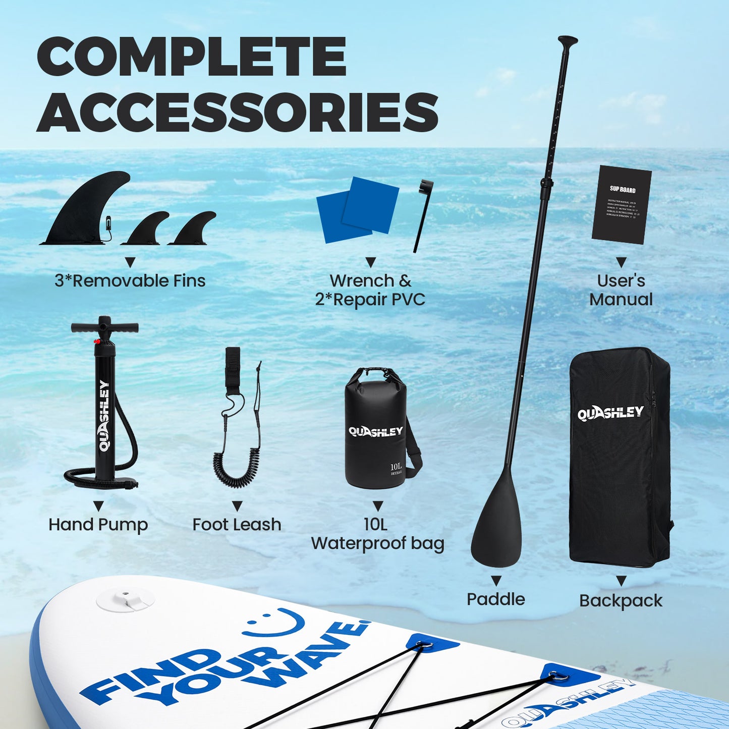 Quashley Geometric Series -Inflatable Stand Up Paddle Boards 11'x32"x6"with Premium SUP Paddle Board Accessories, Wide Stable Design, Anti-Slip Comfort Deck for Water sports for Youth & Adults