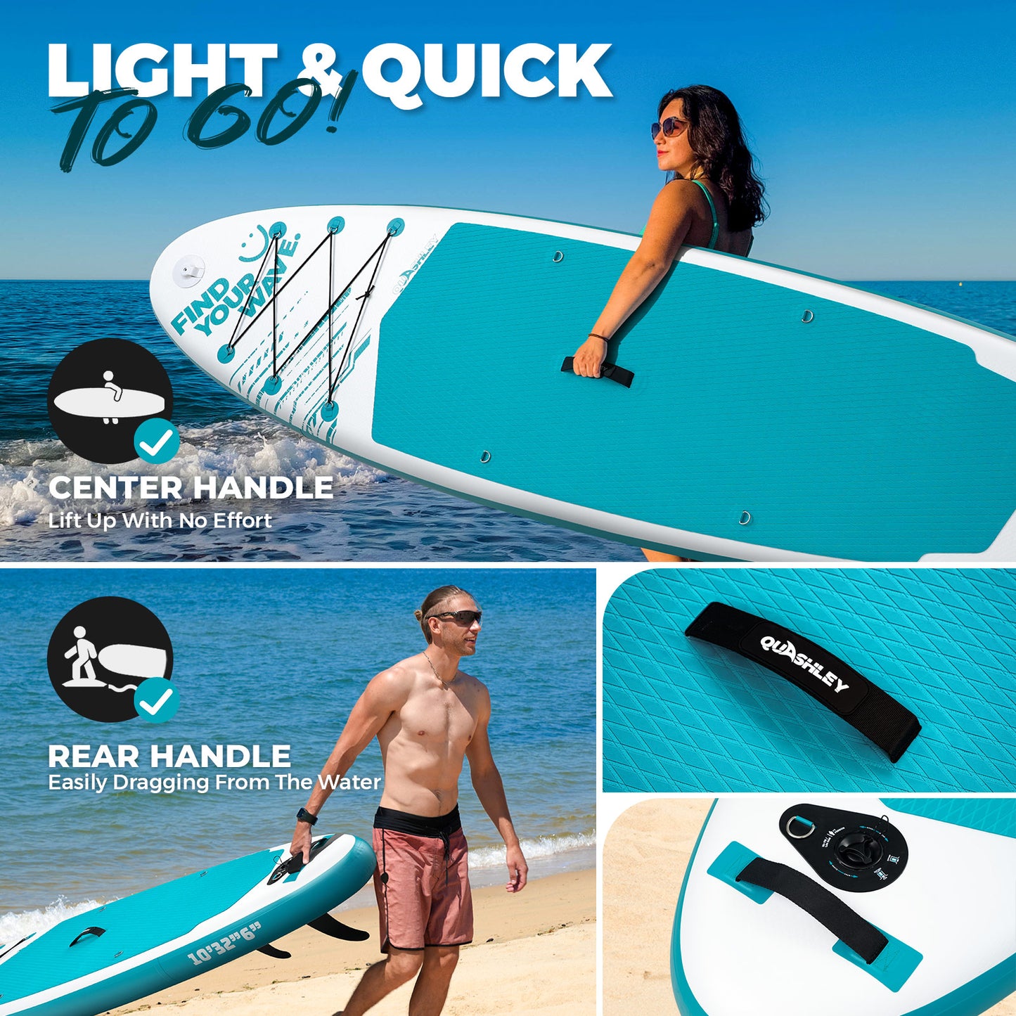 Quashley Line Series -Inflatable Stand Up Paddle Boards 11'x32"x6"with Premium SUP Paddle Board Accessories, Wide Stable Design, Anti-Slip Comfort Deck for Water sports for Youth & Adults