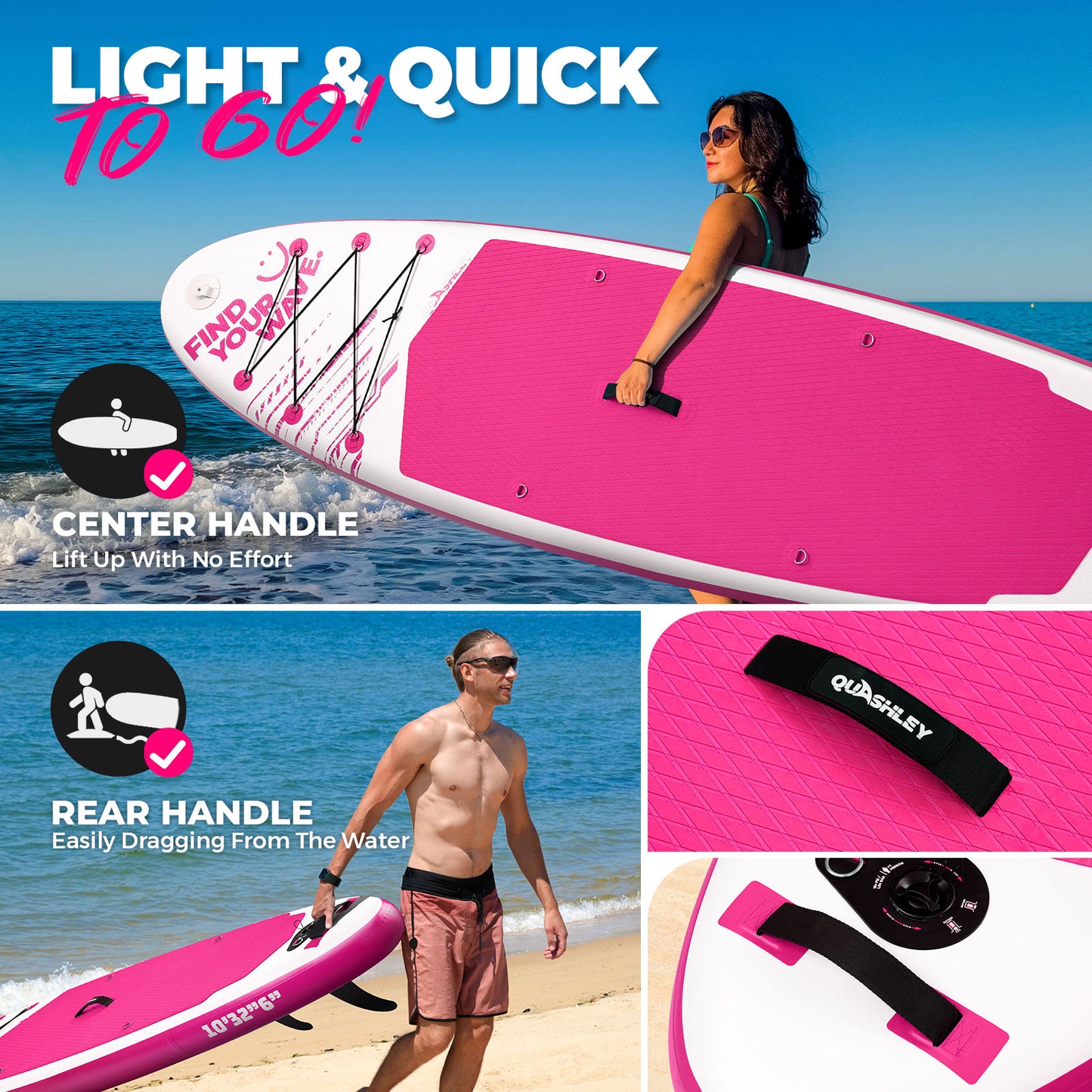 Quashley Line Series -Inflatable Stand Up Paddle Boards 11'x32"x6"with Premium SUP Paddle Board Accessories, Wide Stable Design, Anti-Slip Comfort Deck for Water sports for Youth & Adults
