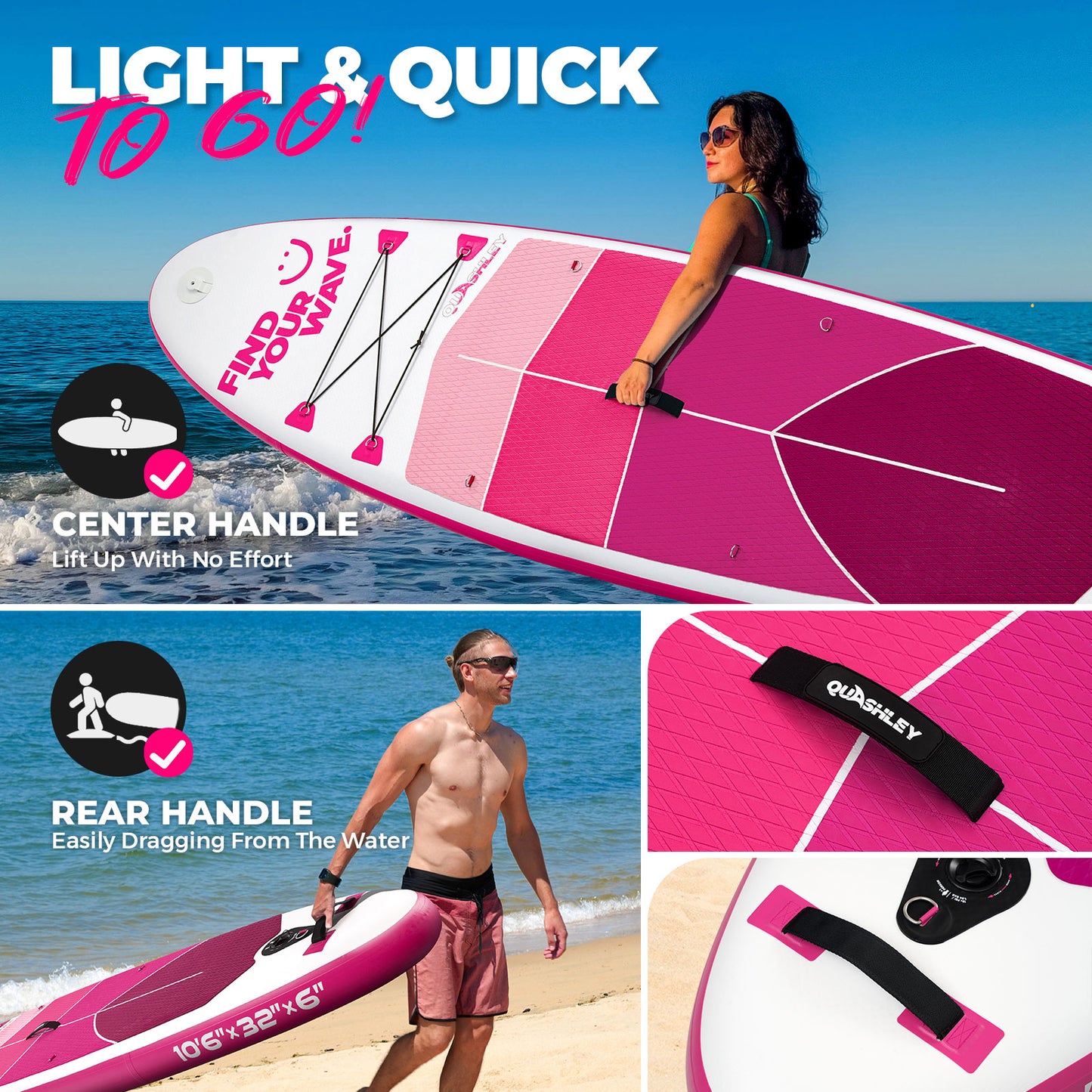 Quashley Geometric Series -Inflatable Stand Up Paddle Boards 11'x32"x6"with Premium SUP Paddle Board Accessories, Wide Stable Design, Anti-Slip Comfort Deck for Water sports for Youth & Adults