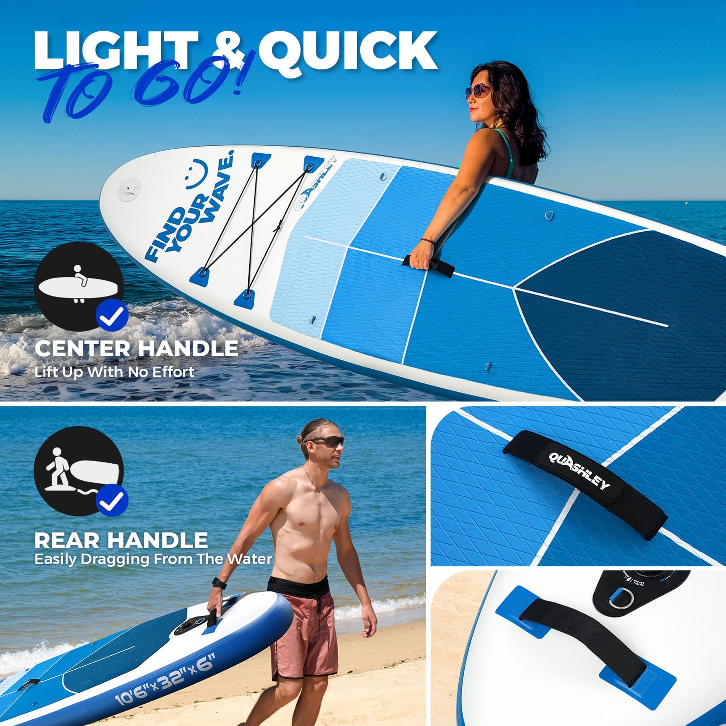 Quashley Geometric Series -Inflatable Stand Up Paddle Boards 11'x32"x6"with Premium SUP Paddle Board Accessories, Wide Stable Design, Anti-Slip Comfort Deck for Water sports for Youth & Adults