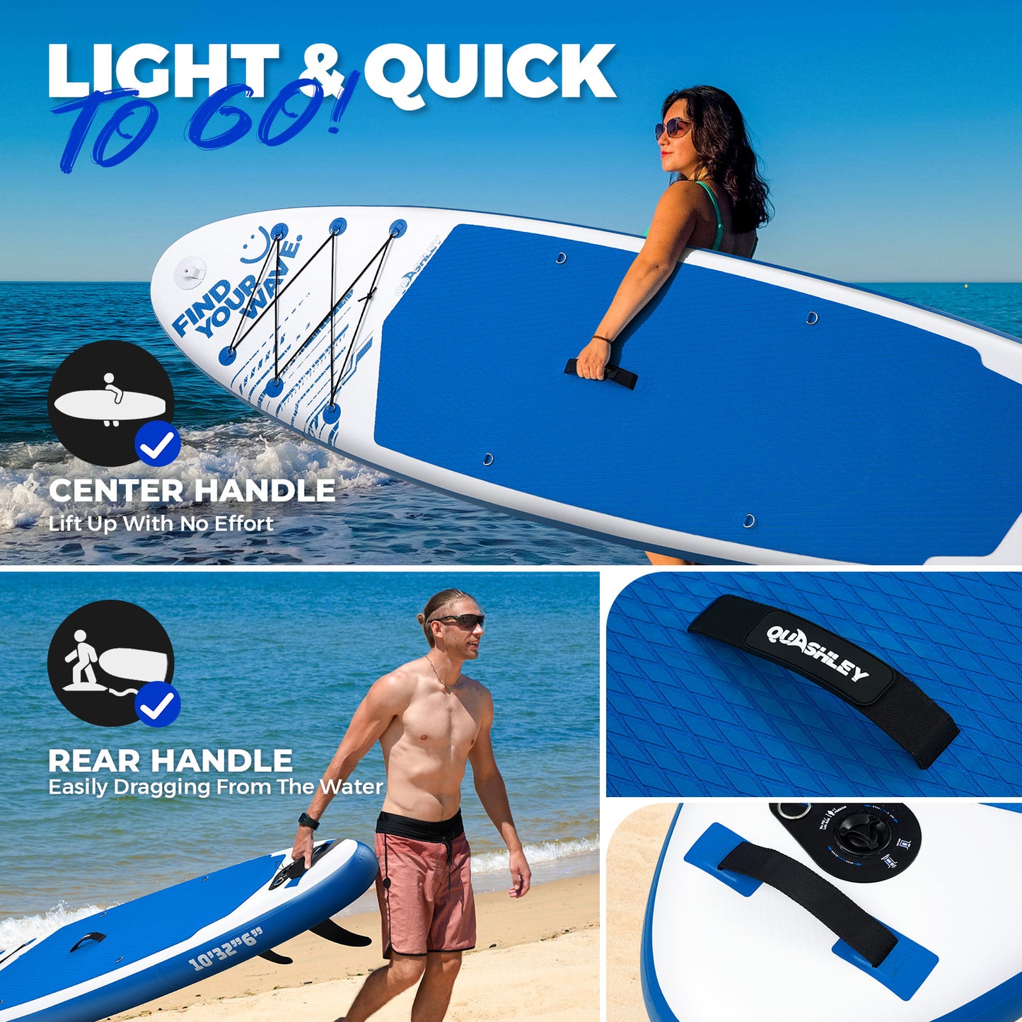 Quashley Line Series -Inflatable Stand Up Paddle Boards 11'x32"x6"with Premium SUP Paddle Board Accessories, Wide Stable Design, Anti-Slip Comfort Deck for Water sports for Youth & Adults