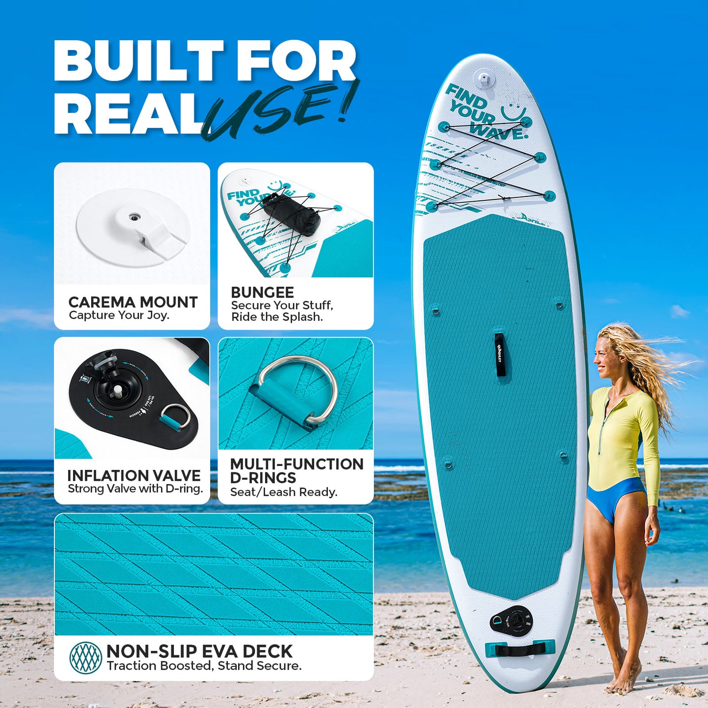 Quashley Line Series -Inflatable Stand Up Paddle Boards 11'x32"x6"with Premium SUP Paddle Board Accessories, Wide Stable Design, Anti-Slip Comfort Deck for Water sports for Youth & Adults