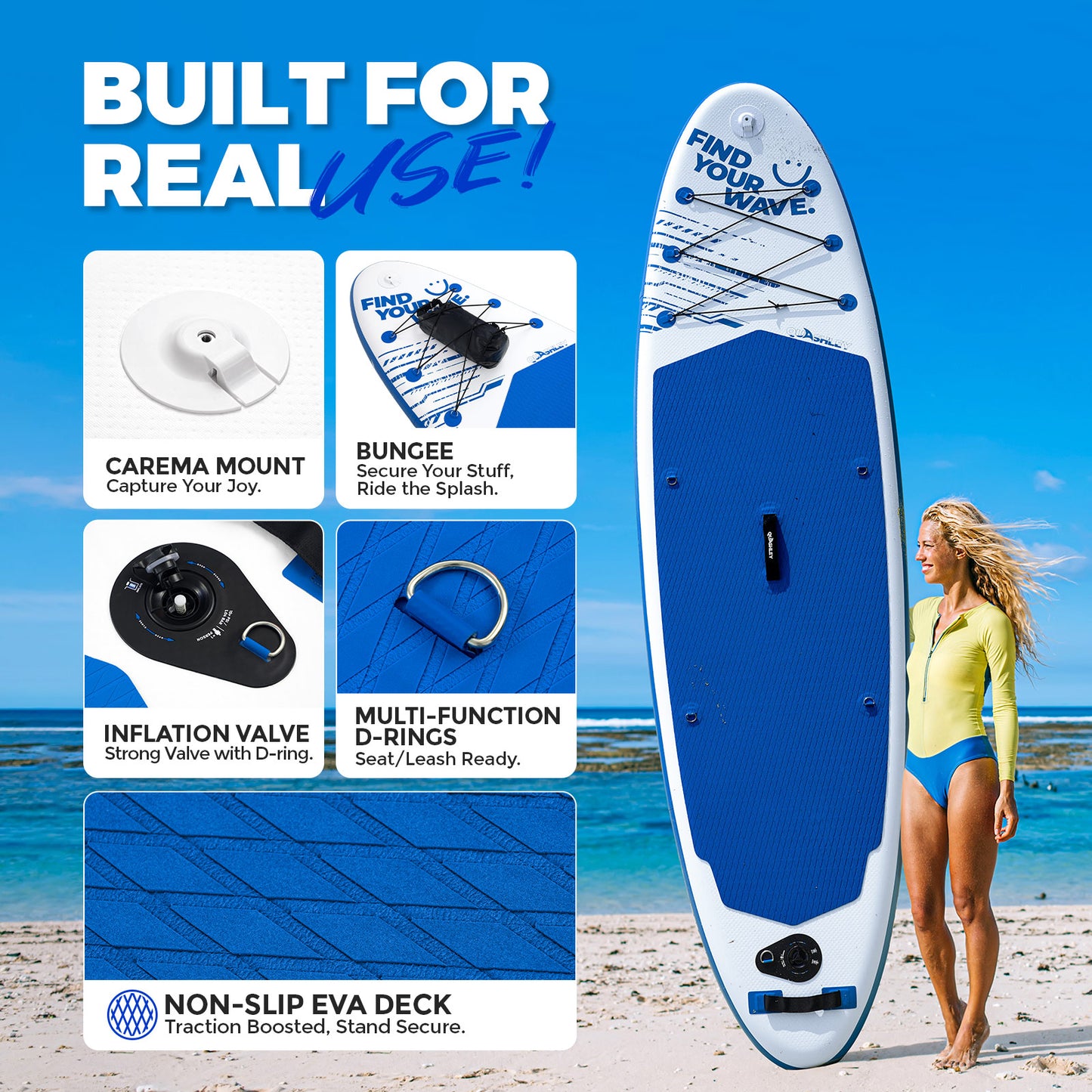 Quashley Line Series -Inflatable Stand Up Paddle Boards 11'x32"x6"with Premium SUP Paddle Board Accessories, Wide Stable Design, Anti-Slip Comfort Deck for Water sports for Youth & Adults