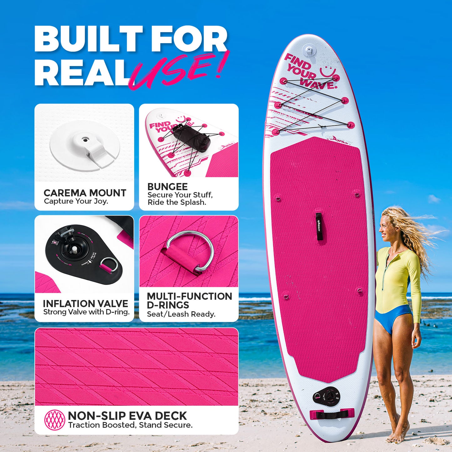 Quashley Line Series -Inflatable Stand Up Paddle Boards 11'x32"x6"with Premium SUP Paddle Board Accessories, Wide Stable Design, Anti-Slip Comfort Deck for Water sports for Youth & Adults