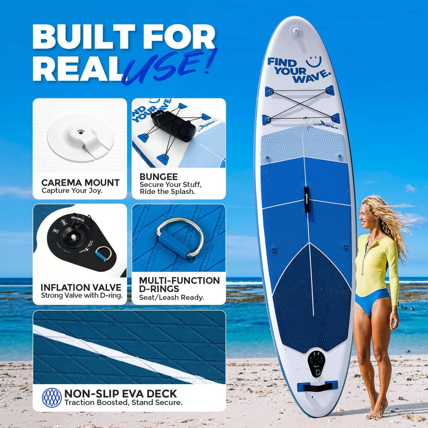 Quashley Geometric Series -Inflatable Stand Up Paddle Boards 11'x32"x6"with Premium SUP Paddle Board Accessories, Wide Stable Design, Anti-Slip Comfort Deck for Water sports for Youth & Adults