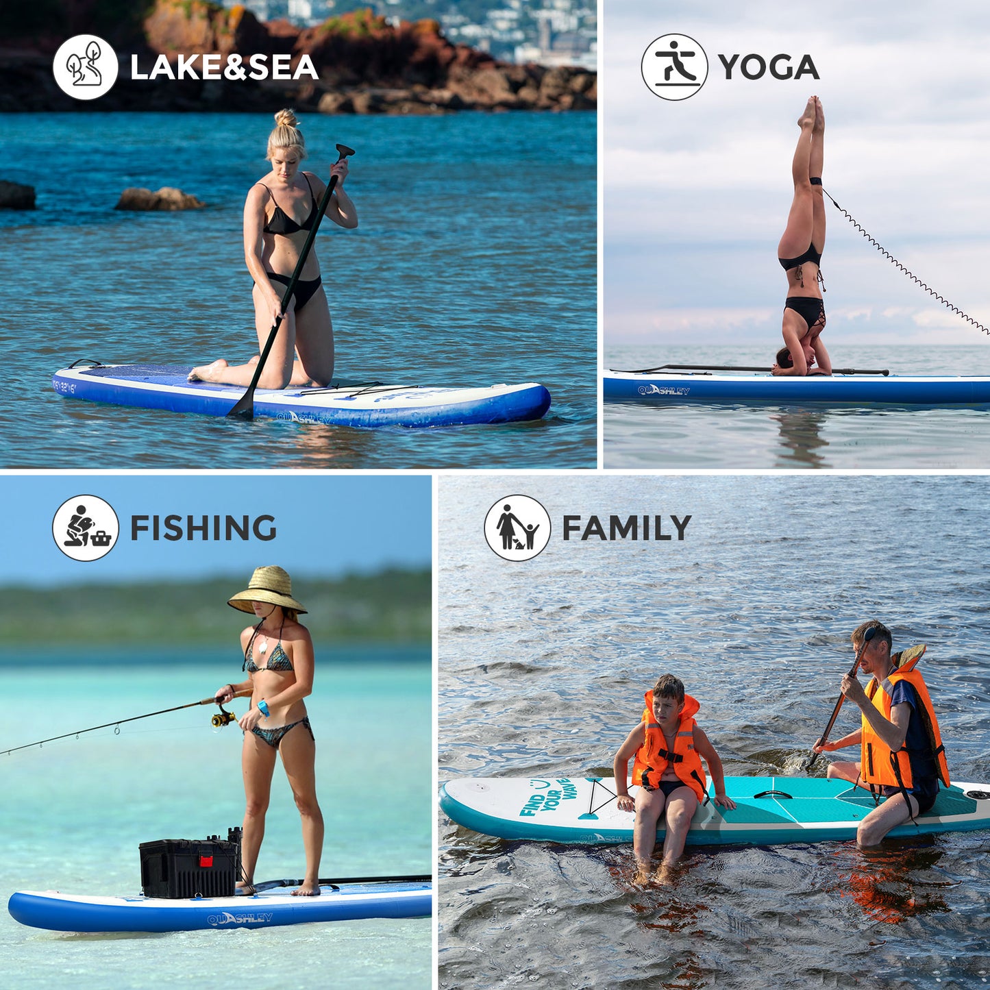 Quashley Geometric Series -Inflatable Stand Up Paddle Boards 11'x32"x6"with Premium SUP Paddle Board Accessories, Wide Stable Design, Anti-Slip Comfort Deck for Water sports for Youth & Adults