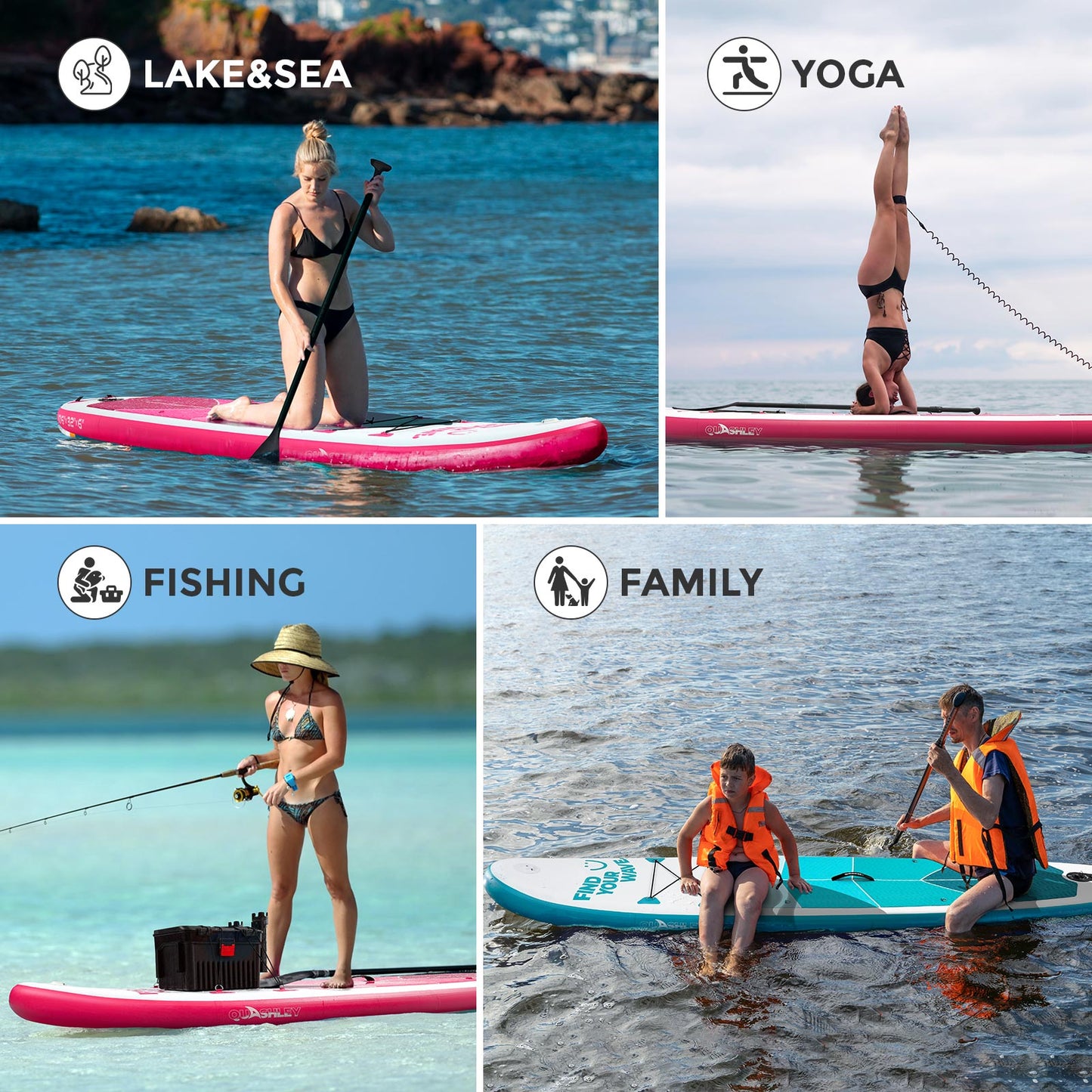 Quashley Geometric Series -Inflatable Stand Up Paddle Boards 11'x32"x6"with Premium SUP Paddle Board Accessories, Wide Stable Design, Anti-Slip Comfort Deck for Water sports for Youth & Adults