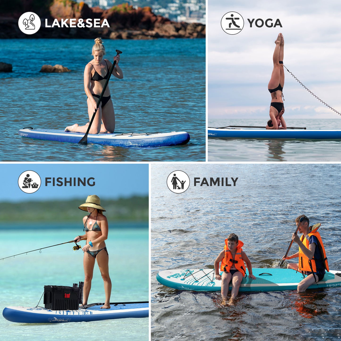 Quashley Line Series -Inflatable Stand Up Paddle Boards 11'x32"x6"with Premium SUP Paddle Board Accessories, Wide Stable Design, Anti-Slip Comfort Deck for Water sports for Youth & Adults