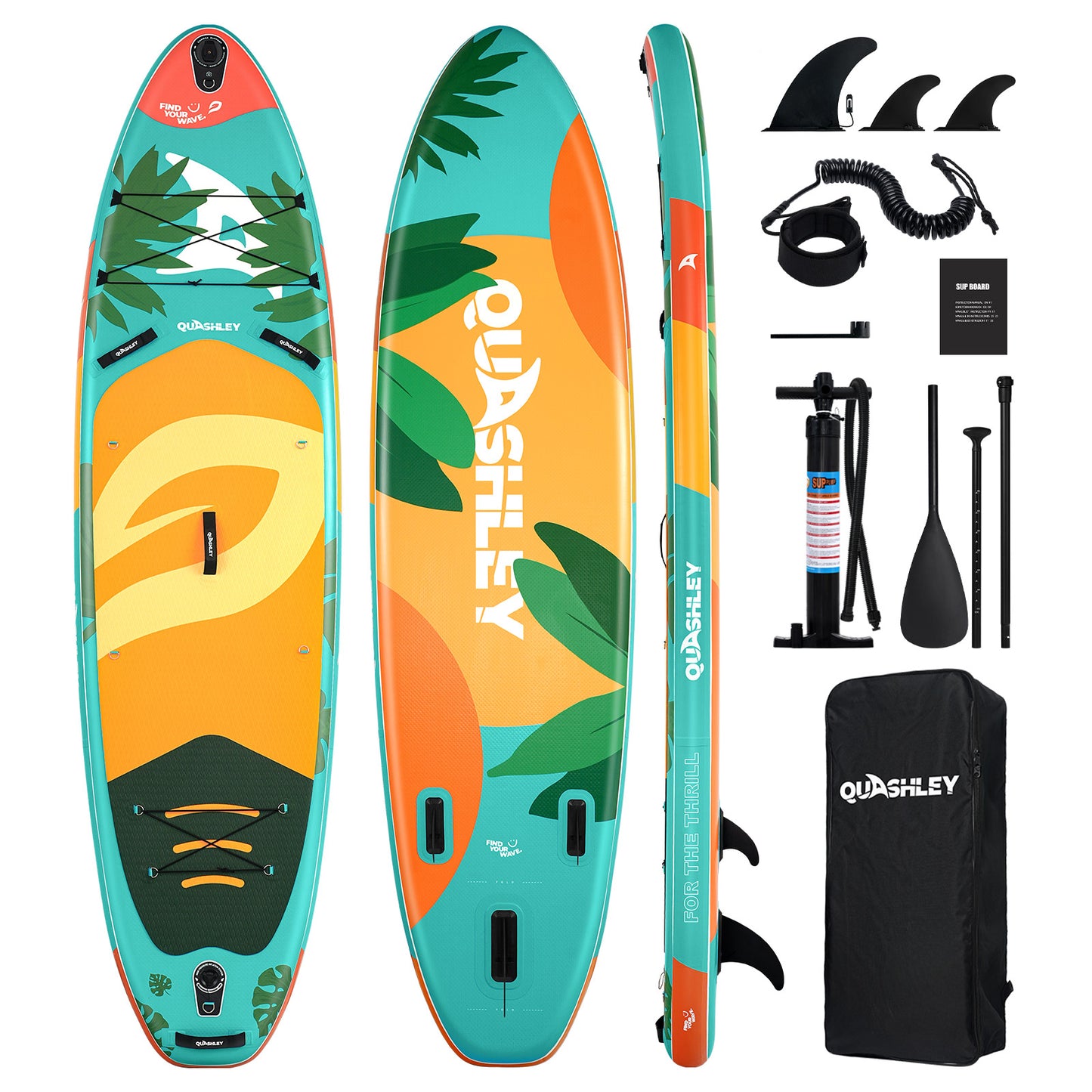 Quashley Colorful Plant Series Inflatable Paddle Board 11'x34"×6" Extra Wider Stand Up Paddle Board Stable Inflatable SUP with 10L Waterproof Bag,Pump,Paddle,3 Removable Fins and Portable Backpack